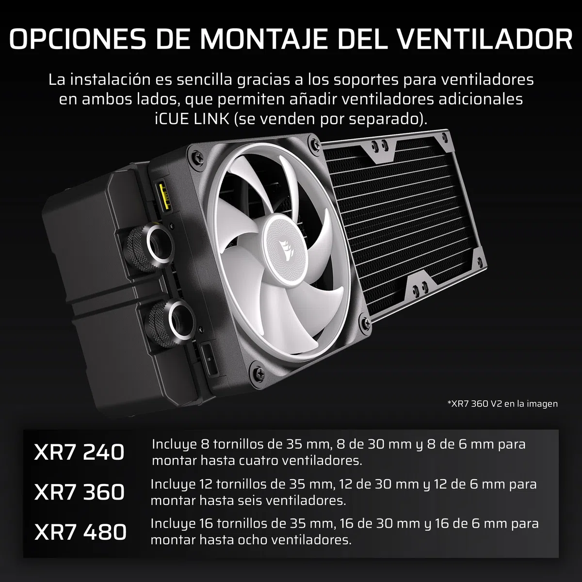 CORSAIR Hydro X Series XR7 360mm V2 Radiador de Refrigeración Líquida – Compatible con iCUE Link – 3 Soportes de Ventilador de 120 mm – Placas de protección de Tornillo – Roscas G1/4" – Negro