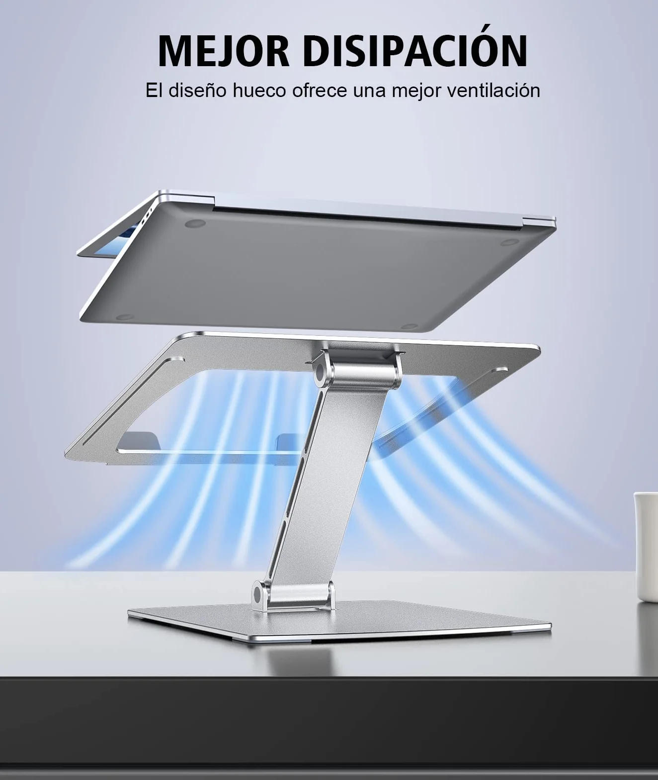 Glangeh Soporte Portatil Mesa Ajustable, Aleación de Aluminio Ergonómico Elevador Portatil Ventilado, Plegable Soportes para Libros de Cocina Compatible con MacBook Chrome y Otros 10-16” Dispositivos