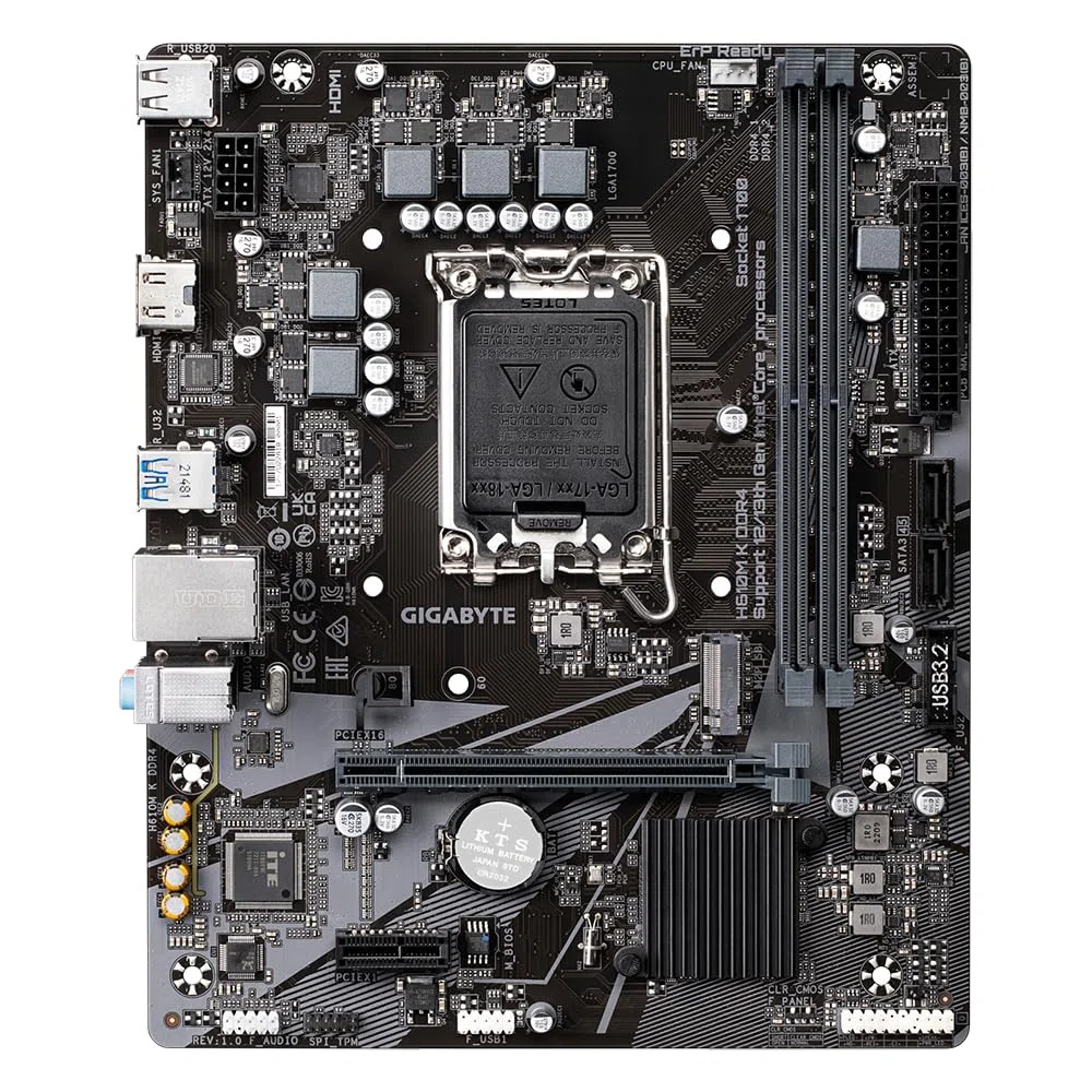 GIGABYTE H610M K DDR4 Placa Base - Compatible con procesadores Intel Core 14th Gen CPUs, 3+1+1 Phases Hybrid Power Design, up to 3200MHz DDR4, 1xPCIe 3.0 M.2, GbE LAN, USB 3.2 Gen 1