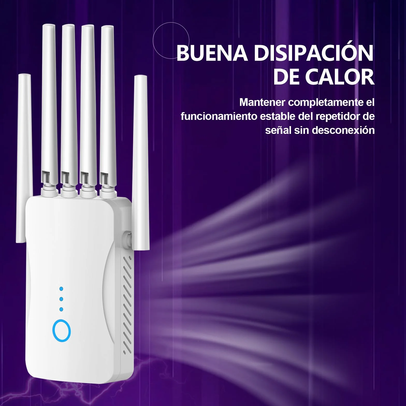 Repetidor WiFi Potente Amplificador señal WiFi, WiFi Extender Largo Alcance 6 Antenas, 1 Puertos LAN, Modos (Repetidor, Ap) Cobertura hasta 3000 pies².para Oficinas Y hogares,Fácil Instalación