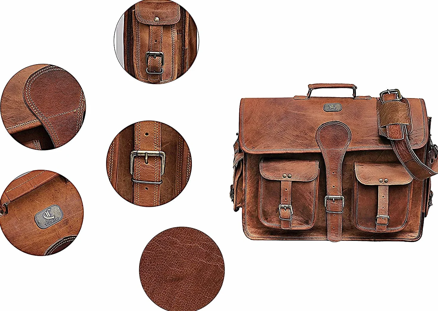 DHK - Maletín de piel vintage hecho a mano de 18 pulgadas para hombre