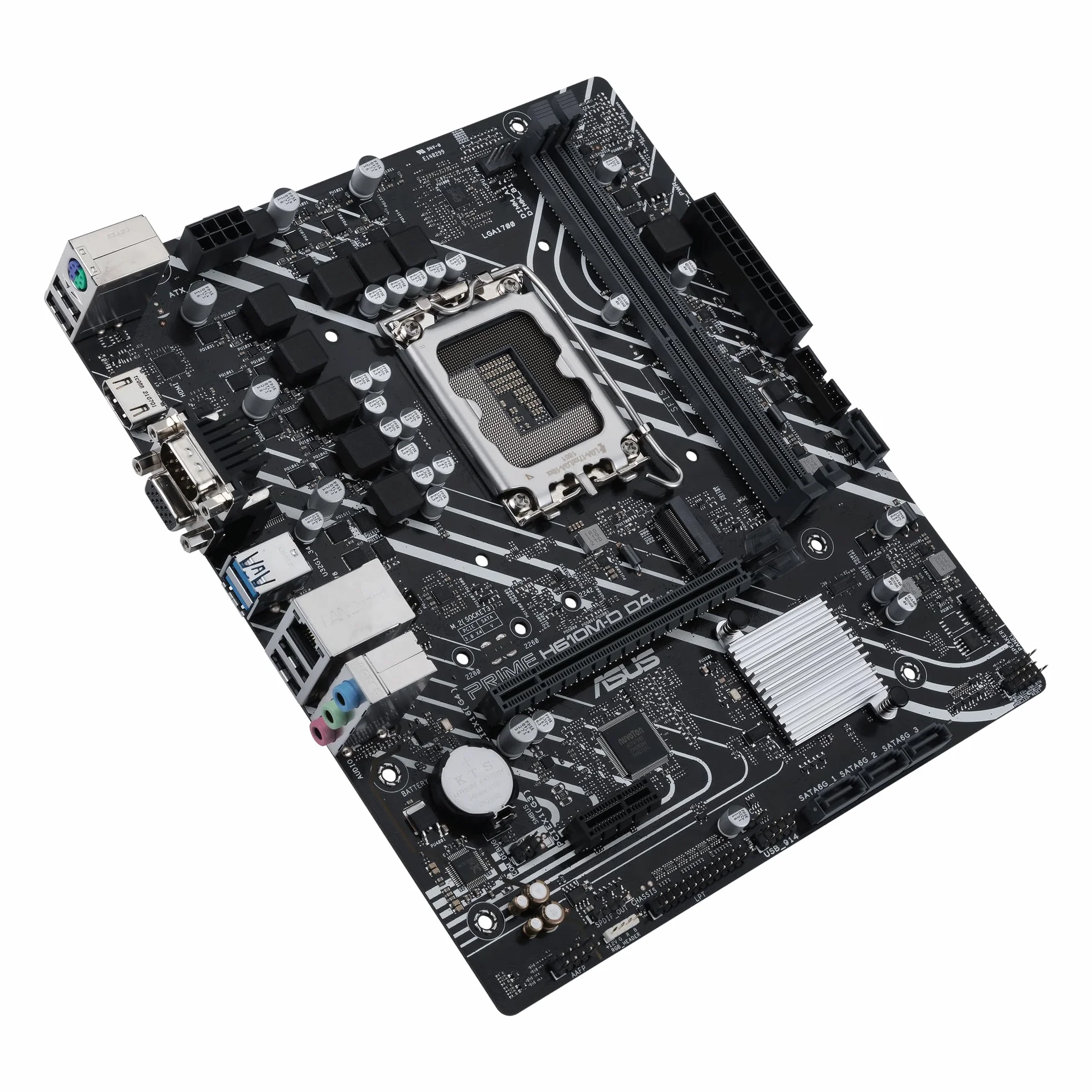 ASUS Prime H610M-D D4 - Placa Base mATX Intel H610 LGA 1700 (RAM DDR4, PCIe 4.0, M.2, Ethernet de 1 GB Realtek, HDMI, D-Sub, USB 3.2 Gen. 1, SATA 6 Gbps, Puerto COM, Conectores LPT y RGB)