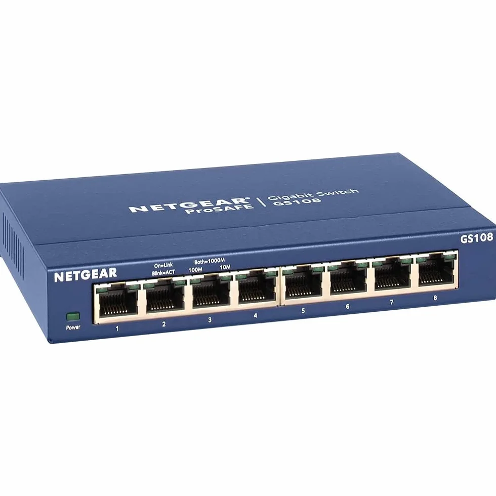 NETGEAR Switch Ethernet, Conmutador no gestionado, ProSAFE, Conmutador Gigabit - GS108GE - Sobremesa - 8 Puertos 10-100-1000 Mbps