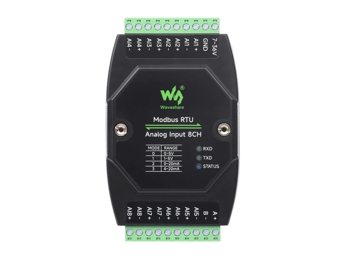 Waveshare Industrial 8-Ch Analog Acquisition Module 12-bit High-Precision DC 7~36V 0~20mA