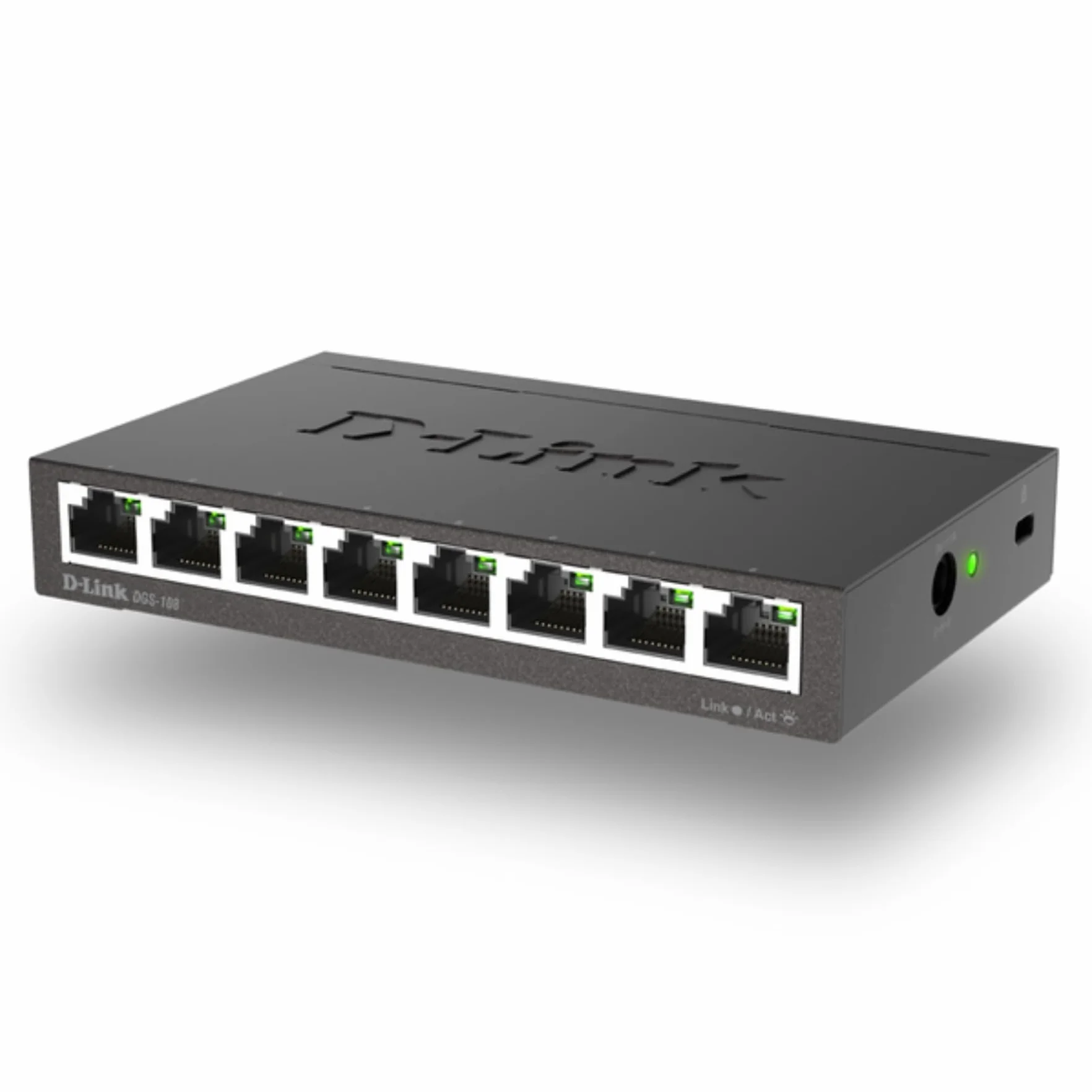 D-Link DGS-108 Conmutador Gigabit Layer2 de 8 puertos, hasta 1000 Mbps de transferencia de datos por puerto, arquitectura sin bloqueo, sin ventilador, carcasa metálica, negro
