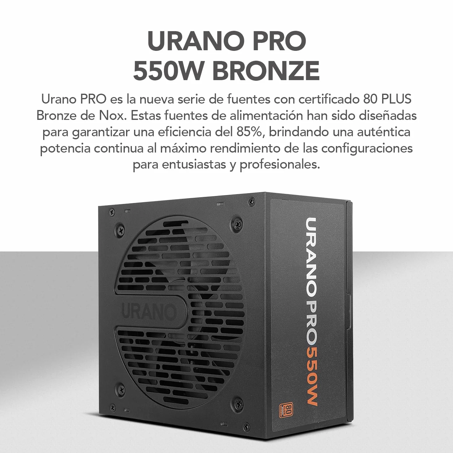 NOX Xtreme URANO Pro 550W 80 Plus Bronze–Fuente de Alimentación ATX,Ventilador Silencioso 120 mm PWM, Protección Integral (OVP, UVP, OPP, SCP, OTP), PFC Activo, Cables Planos Extra, Negro