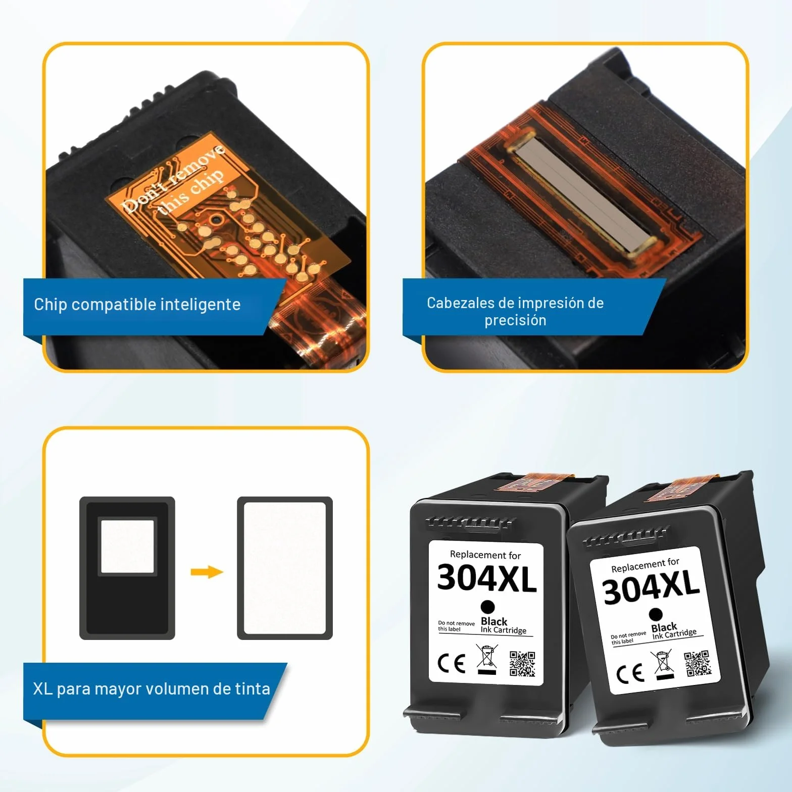 304XL Cartuchos Compatibles HP 304 para Envy 5000 Deskjet 3750 2630 (2 Negro)