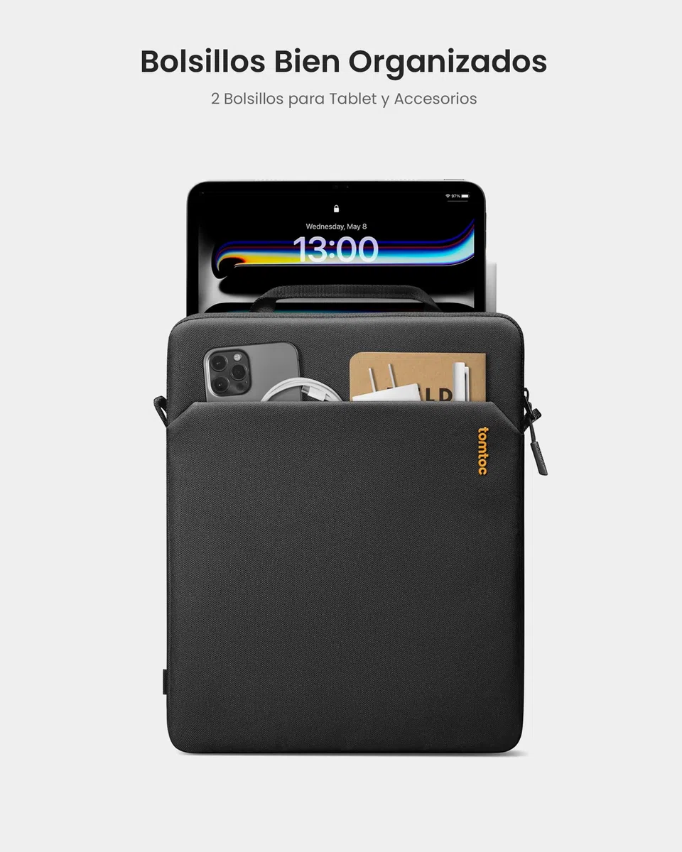 tomtoc Slim Funda para 13 Pulgadas iPad Pro M4 2024 & iPad Air M3/M2 2025-2024, 12,9" iPad Pro 6/5/4 M2&M1, Bolsa bandolera Ligera con compartimento para accesorios, Tejido Ecológico