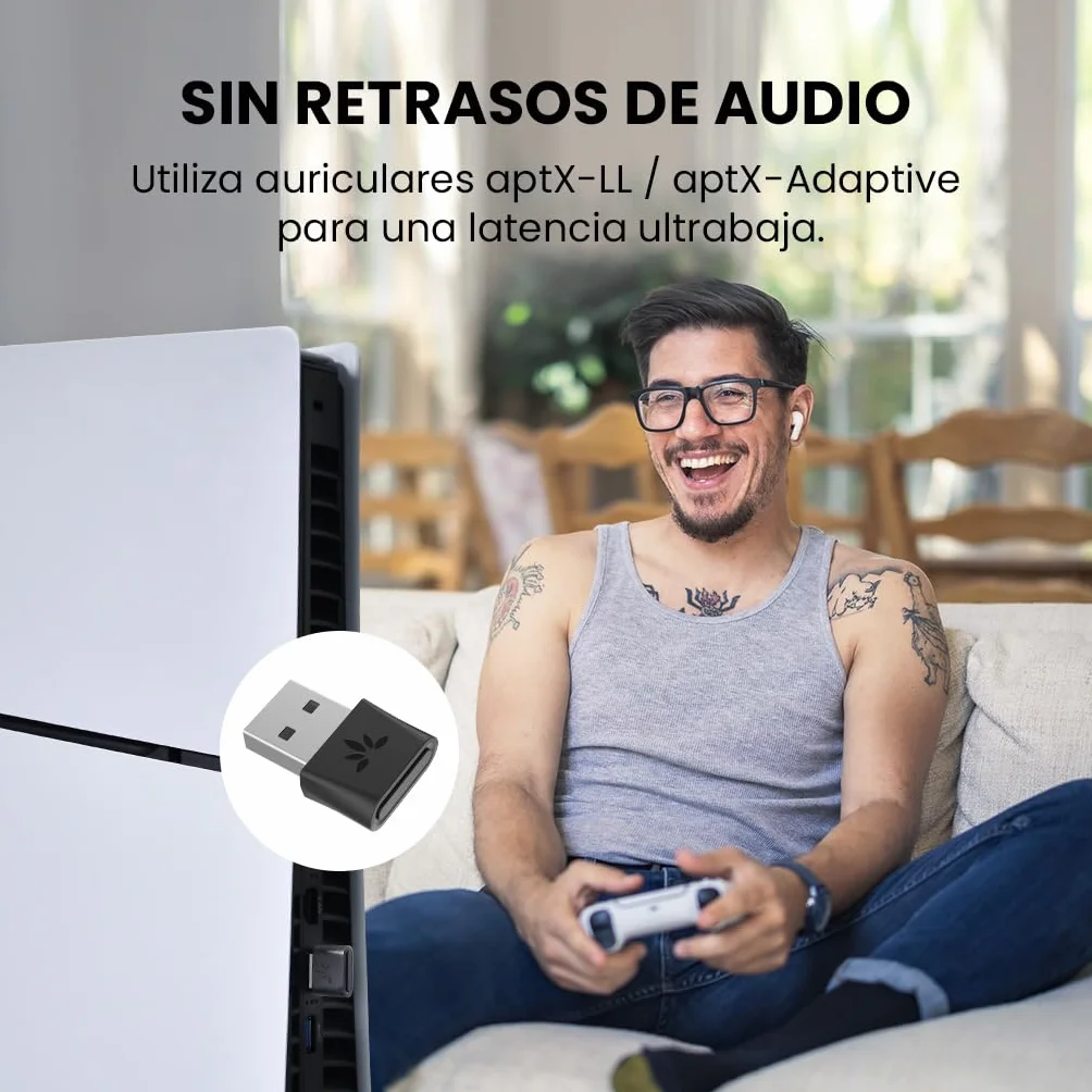 Avantree DG80-Gaming - Adaptador Dongle USB Bluetooth 5.3 para PS5 y Consolas de Juegos, con aptX-Adaptive y Baja latencia, Transmisor de Audio Inalámbrico para Bluetooth Auriculares y Audífonos