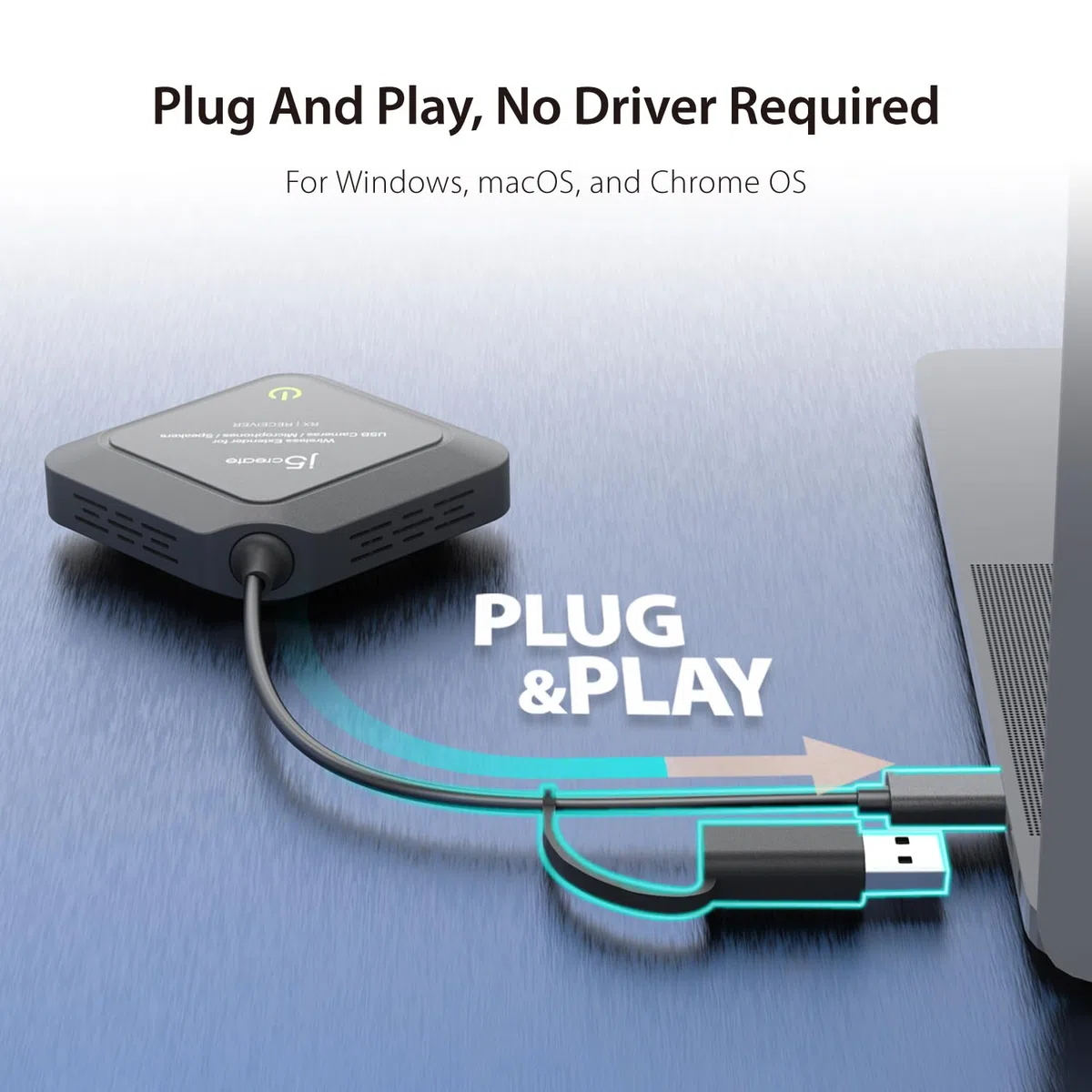 j5create Extensor Inalámbrico para Webcam/Micrófonos Altavoces USB, Funciona con Windows y Mac, No para TV y Ratón/Teclado USB (JVW12)