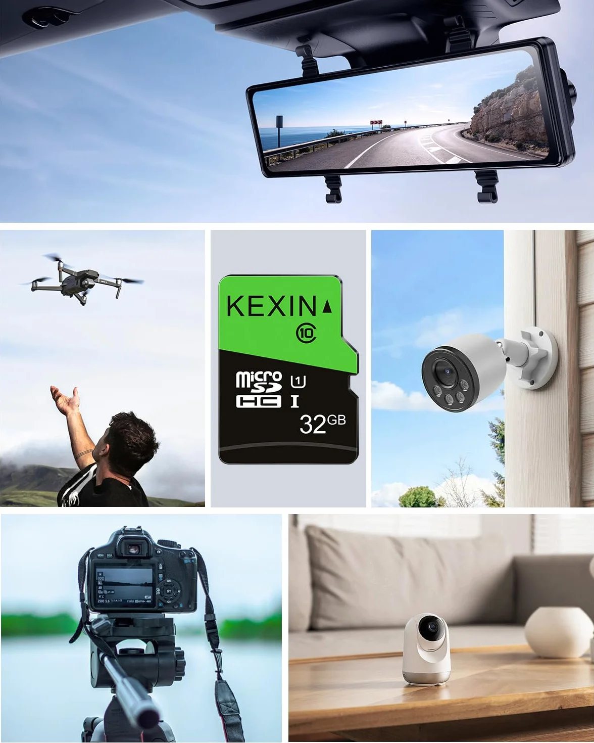 KEXIN Micro SD Tarjeta Memoria de 32GB, MicroSDHC Tarjeta hasta 70 MB/s de Alta Velocidad, TF Tarjeta UHS-1, Class10 [3 Pack * 32GB] para Movil, Tableta, Cámara y Drones(Verde Negro)