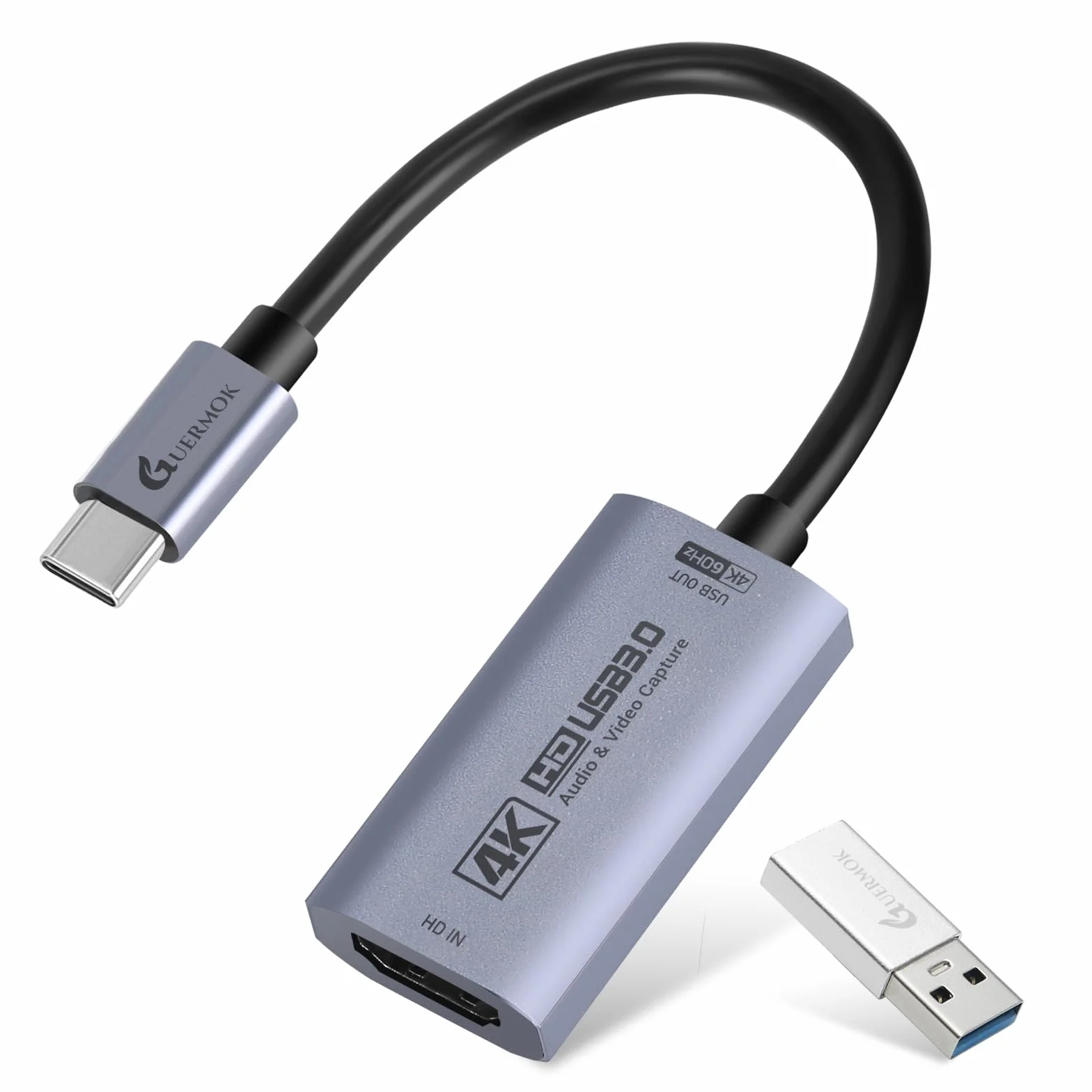 Guermok Tarjeta de Captura HDMI 4K@60FPS, 1080P@240FPS USB 3.0 HDMI a USB A/C para Streaming, Compatible con Pad, Switch 2/1, PS, Quest 3, Mac OS, Windows, Zoom, OBS, Cámara
