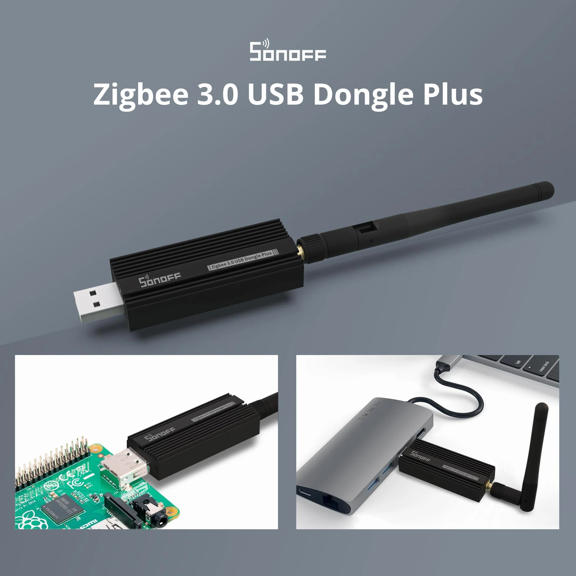 SONOFF Universal Zigbee 3.0 USB Dongle Plus Gateway con Antena para Home Assistant, IoBroker etc