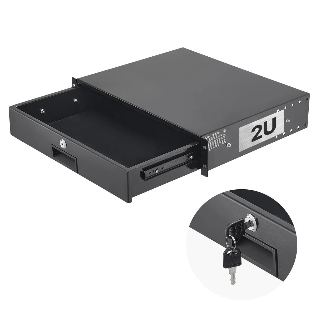 VEVOR Cajón para Montaje en Rack de 2U, Carga de 22,68 kg, Cajón Deslizante con Cerradura y Orificios para Gestión de Cables, para Rack o Gabinete de AV para Servidores de Equipos de Red de 48,26 cm