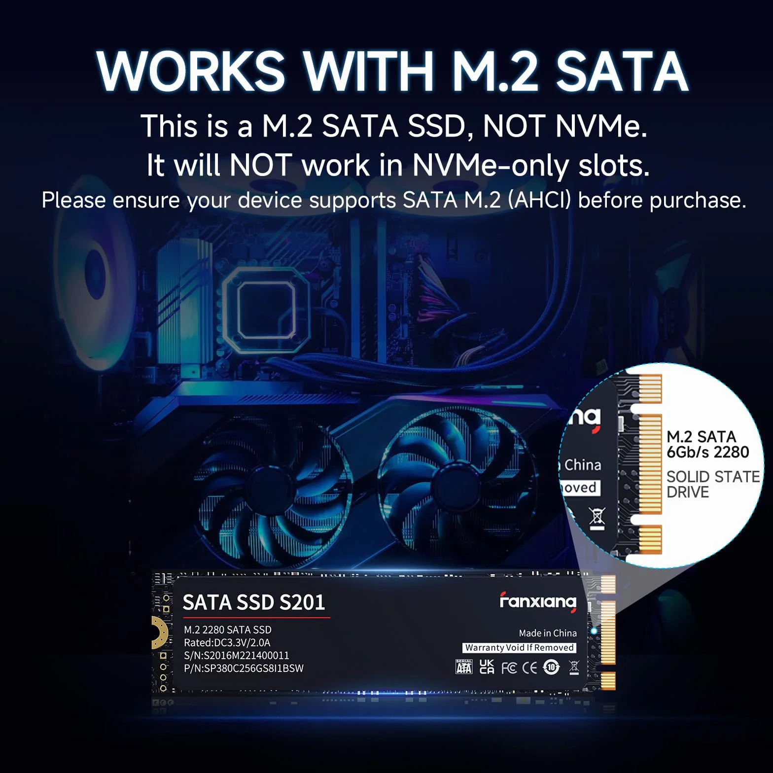 fanxiang SSD 128GB M.2 SATA, Disco Duro SSD M2 256GB,2280 Disco SSD M.2 Velocidad de Lectura/Escritura Son 550/420 MB/s,caché SLC Solid State Drive,3D NAND