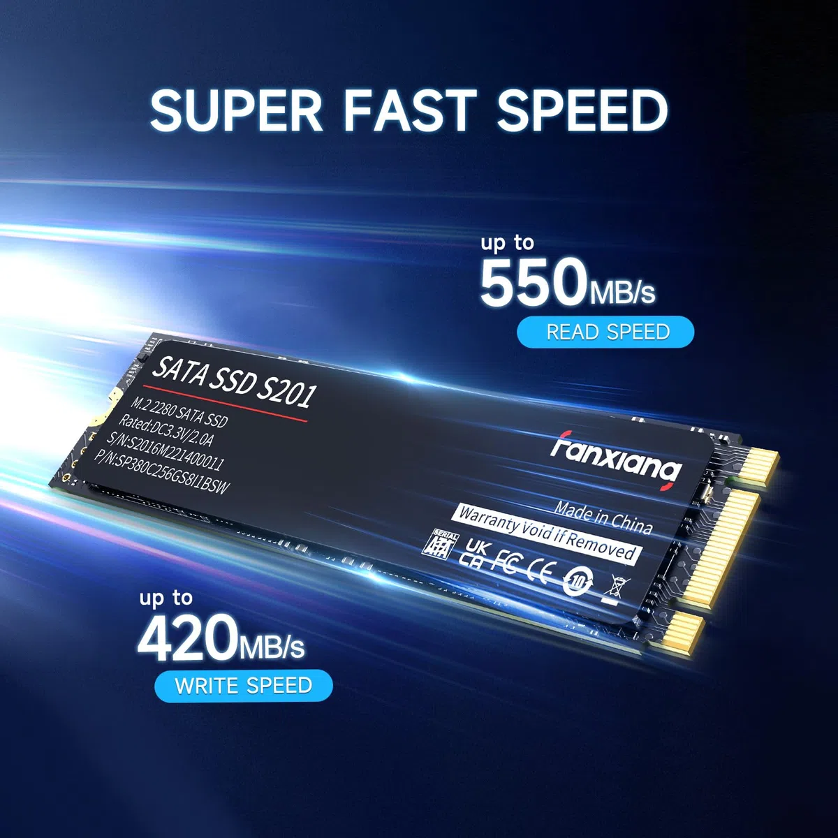 fanxiang SSD 128GB M.2 SATA, Disco Duro SSD M2 256GB,2280 Disco SSD M.2 Velocidad de Lectura/Escritura Son 550/420 MB/s,caché SLC Solid State Drive,3D NAND