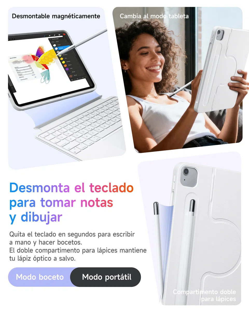 HOU Funda con Teclado para iPad A16 11.ª/10.ª Generación, Blanco, Retroiluminación, Trackpad