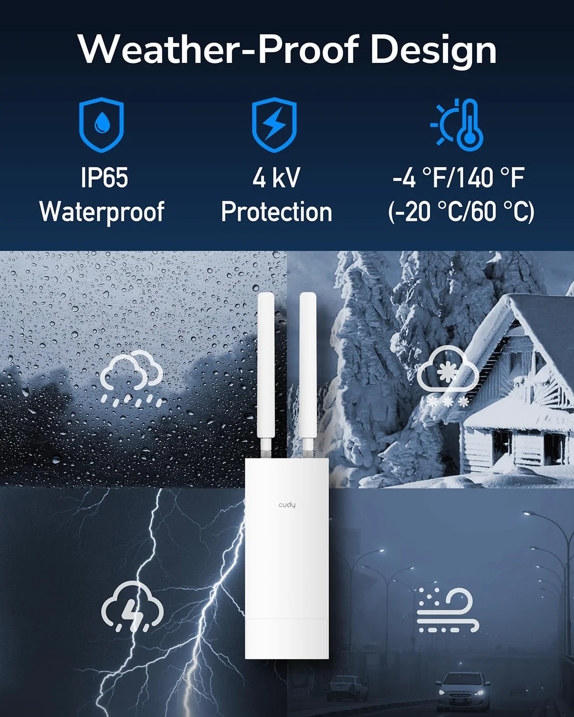 Cudy Módem Router 4G LTE Cat4 Desbloqueado para Exteriores con Ranura para Tarjeta SIM, N300 WiFi, IP65, Antenas celulares Desmontables, Adaptador PoE pasivo Incluido, VPN, LT400 Outdoor