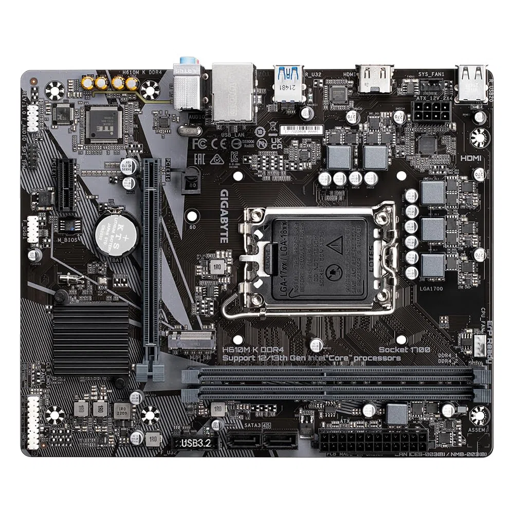 GIGABYTE H610M K DDR4 Placa Base - Compatible con procesadores Intel Core 14th Gen CPUs, 3+1+1 Phases Hybrid Power Design, up to 3200MHz DDR4, 1xPCIe 3.0 M.2, GbE LAN, USB 3.2 Gen 1
