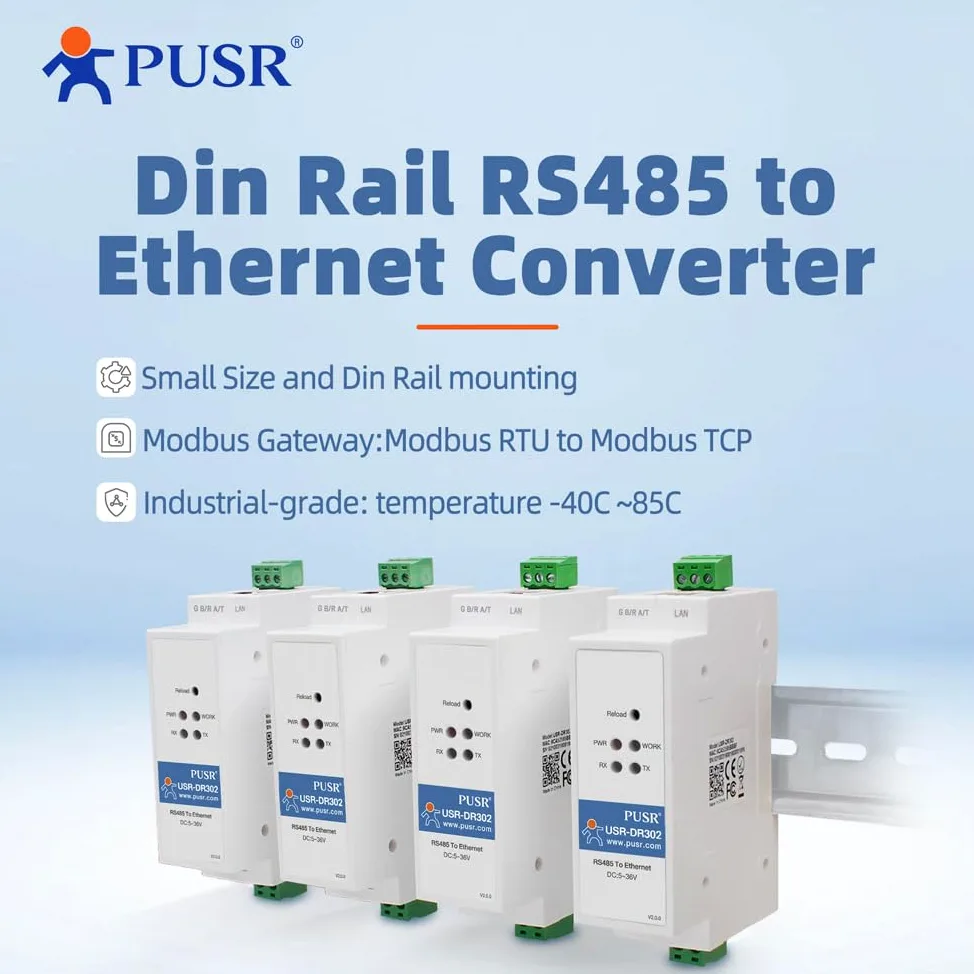 Convertidor de riel DIN RS485 a Ethernet Modbus RTU a TCP Modbus Gateway transmite datos de forma transparente entre TCP/IP y RS485 página web definida por el usuario USR-DR302