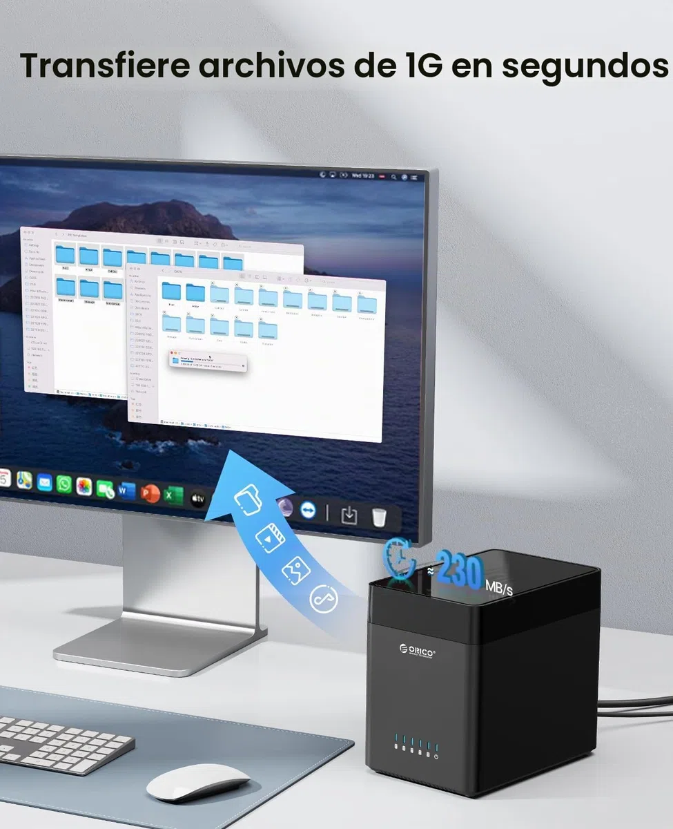 ORICO 5 Bahias Docking Station Type C Carcasa magnética de Disco Duro de 3,5" para el Disco Duro Externo SATA SATA3.0 5x18TB con Adaptador 12V6.5A Compatible con Windows/Mac