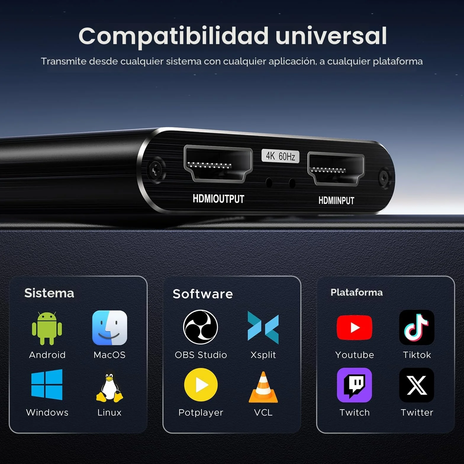 XIIXMASK capturadora de Video, capturadora Audio y Video, Tarjeta de Captura USB 3.0 4K HDMI Loop-out, 1080P 60FPS/2K 30FPS Captura de Videojuegos para PS5/Switch/cámara/PC/OBS（Negro）