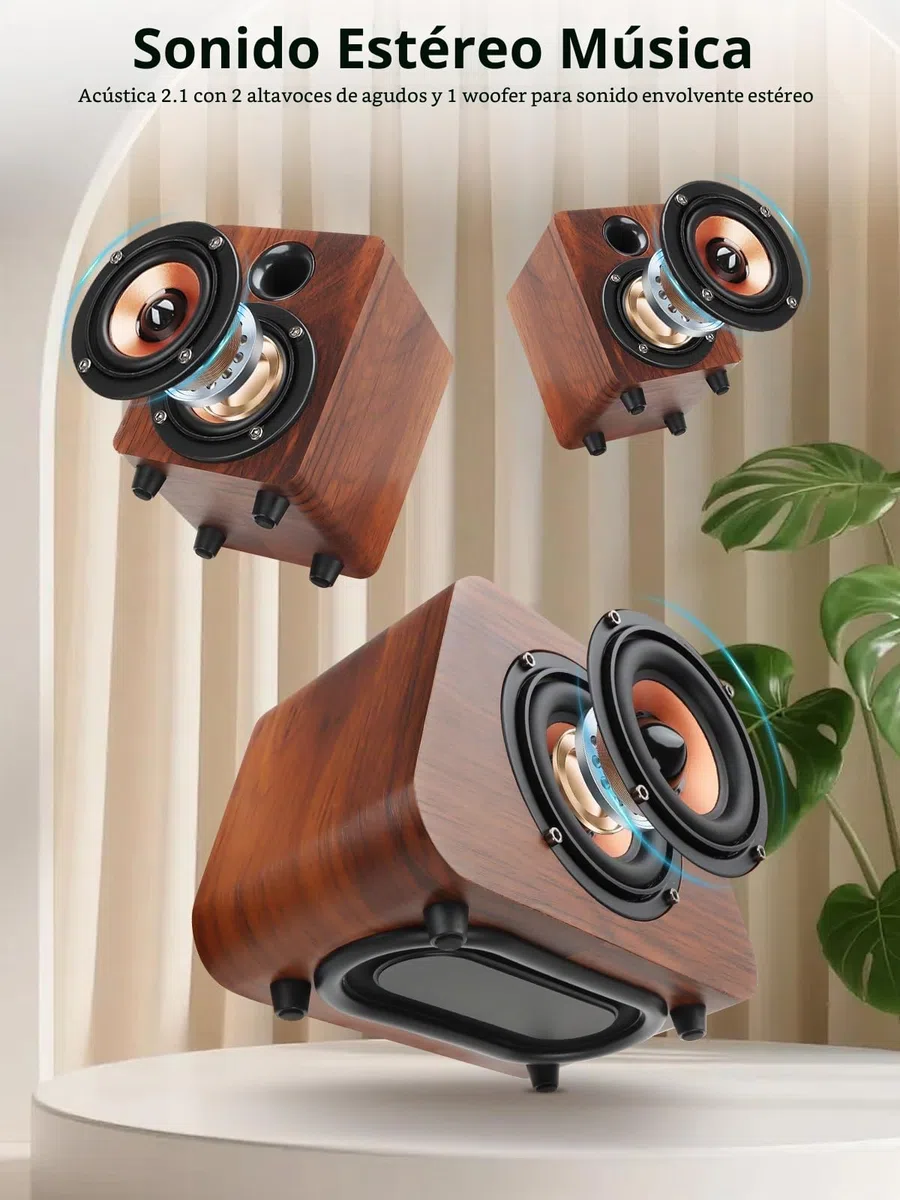 Altavoces para Ordenador, Mini Altavoz PC con Subwoofer, Altavoces de Escritorio 2.1 Alimentados por USB, Bluetooth 5.0 y Entrada RCA para PC, Portátiles, Tocadiscos, Teléfonos, Tabletas (K02)