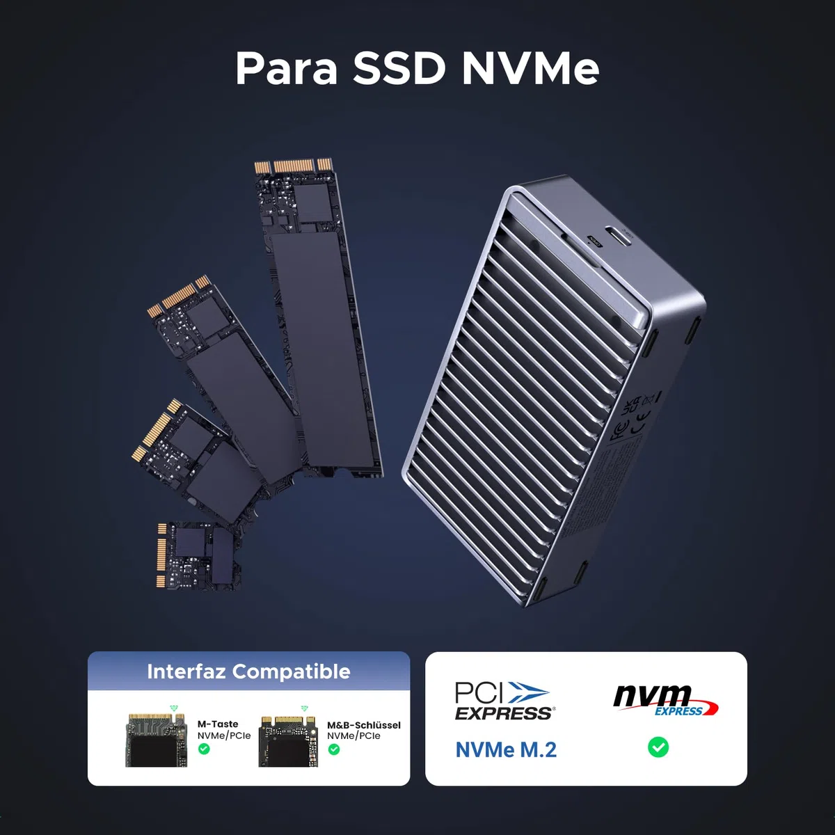 UGREEN Carcasa M2 NVMe SSD de 40Gbps, Recintos USB 4 Compatible con Thunderbolt 4/ 3, Adaptador de Disco Duro Externo de Aluminio para Mac OS/Windows/Linux
