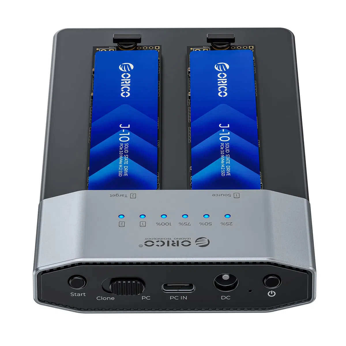 ORICO Carcasa para SSD M.2 NVMe de 20 Gbps, Estación de Acoplamiento M.2 NVMe de Dos Bahías, Base de Acoplamiento NVMe para SSD PCIe NVMe con Conector M, Compatible con Clonación sin Conexión y UASP