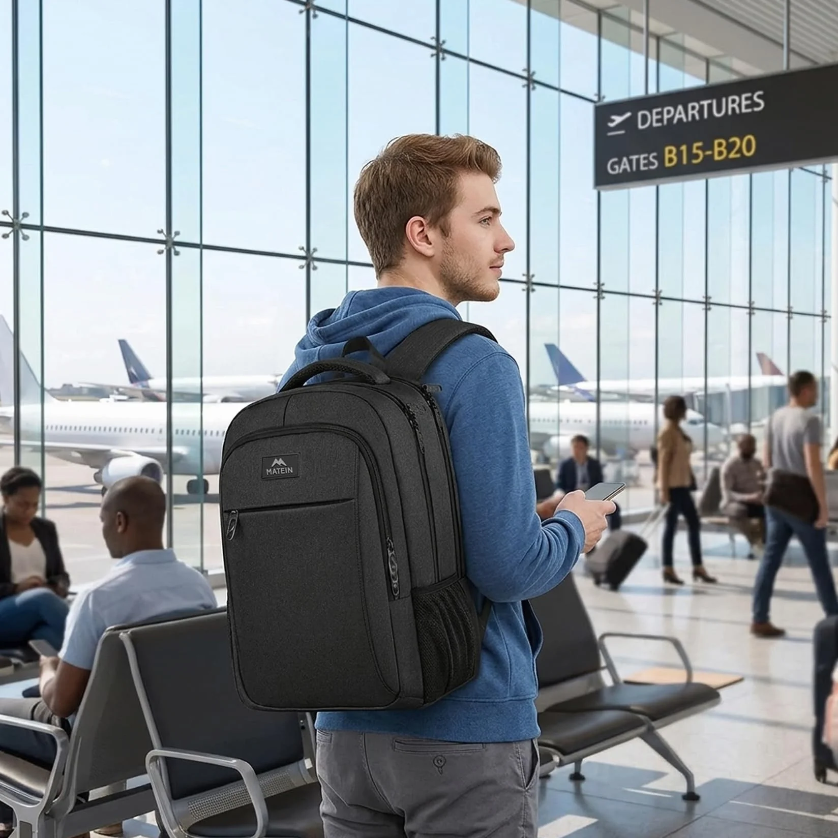 MATEIN Mochila Portatil Hombre Impermeable, Mochila Ordenador Portatil 15.6 Pulgadas con Gran Capacidad, Mochilas Portátil Antirrobo Laptop Backpack del Negocio Trabajo Diario Viaje Escolares - Negro