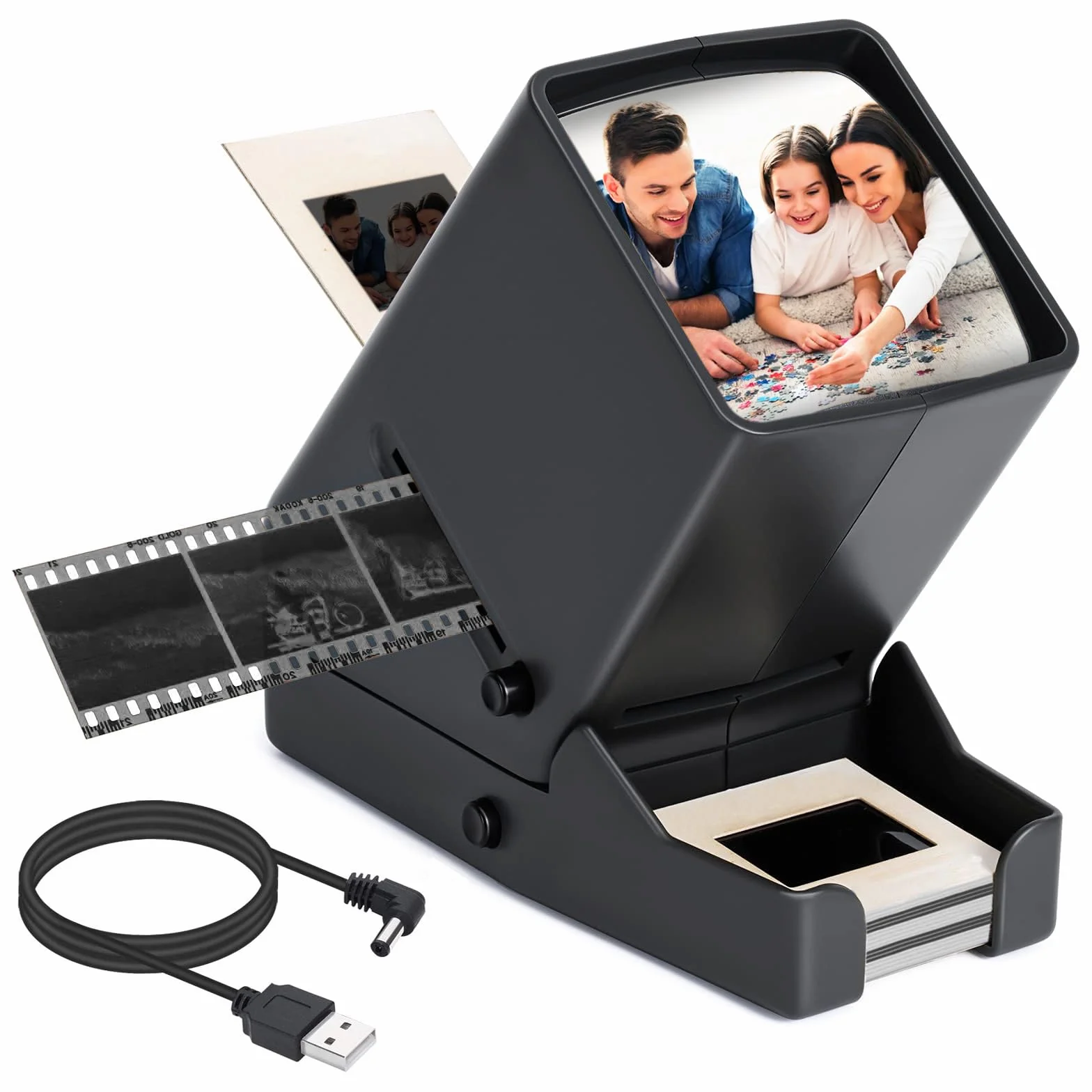 Visor de películas 35 mm LED portátil 3 aumentos USB