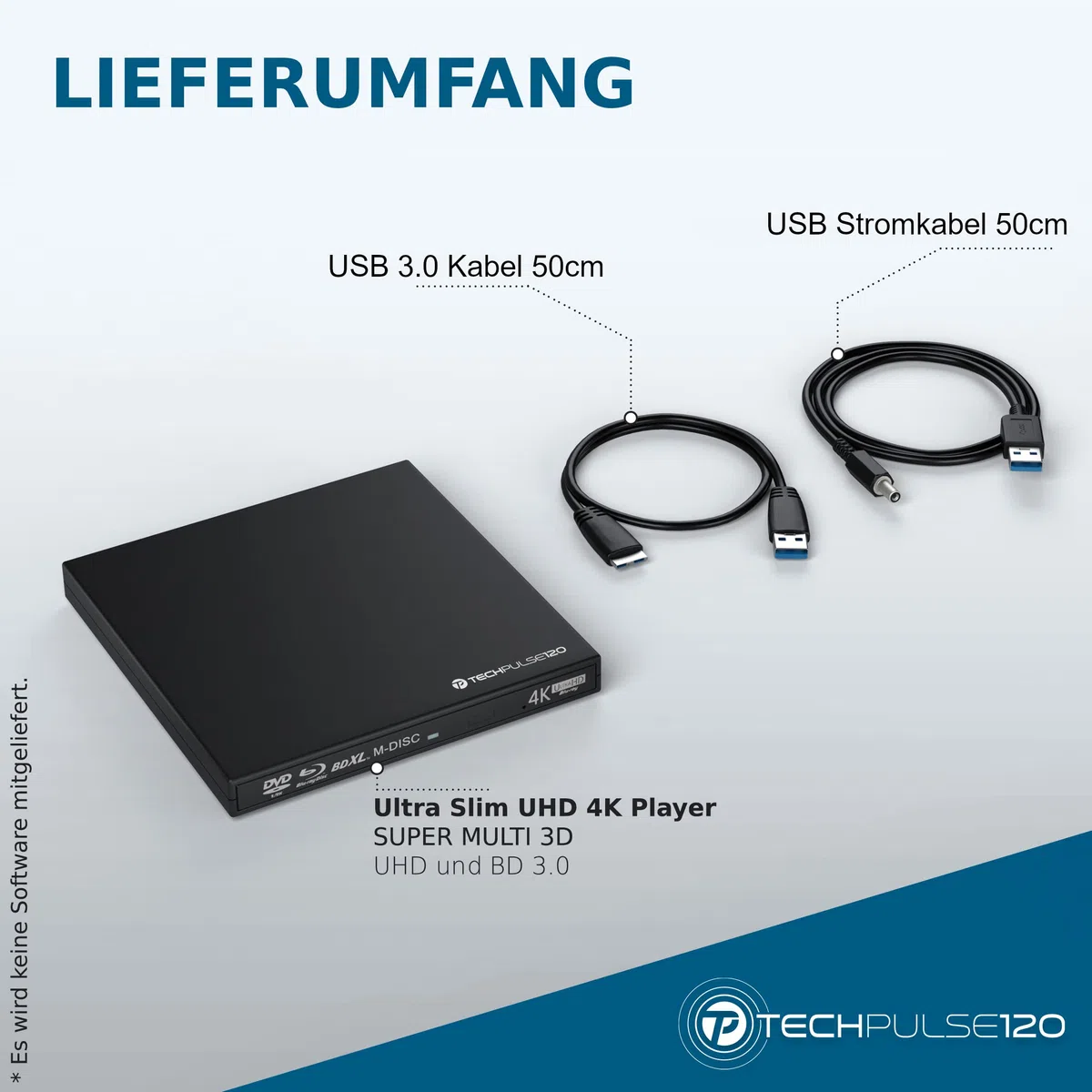 techPulse120 External UHD 4k 3D M-Disc BDXL Reproductor USB 3.0 BLU-Ray Grabadora Quemador Superdrive UltraSlim UltraHD Drive BD DVD CD Ultra para computadora Notebook Ultrabook Windows Mac OS Apple
