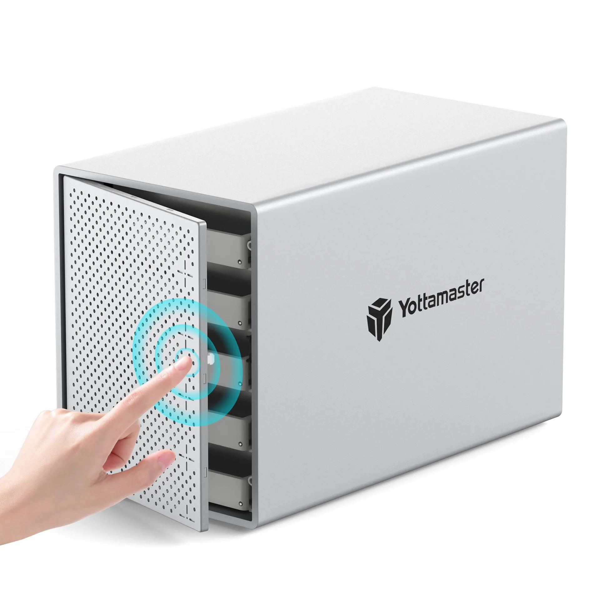 Yottamaster 5 Bahías Carcasa Discos Duros, Aluminio Esterno Hard Disk 3.5″/2.5″ SATA HDD, Ventilador silencioso 80 mm - USB3.0 a SATA3.0 6Gbps Soporta 4x22TB