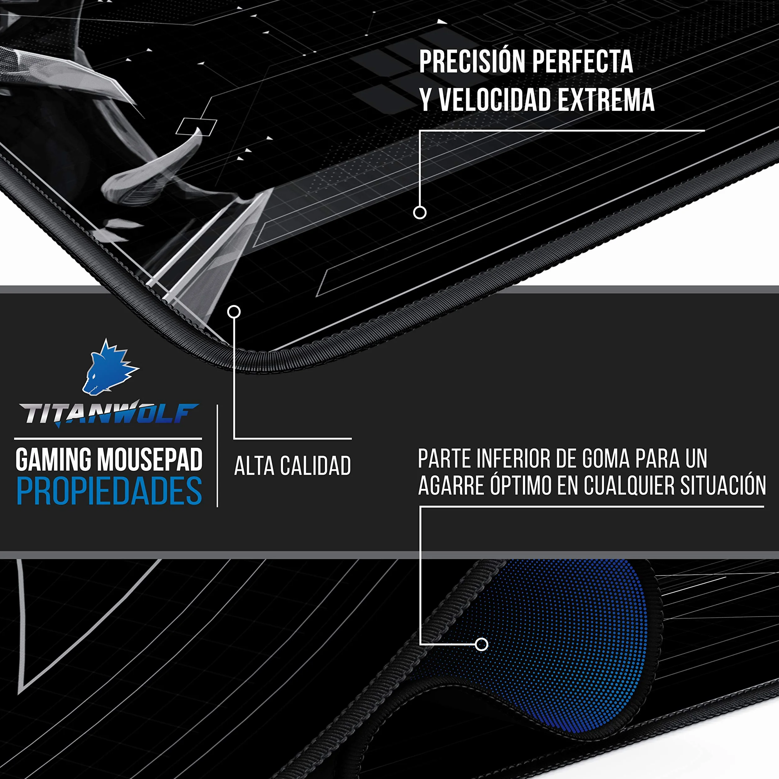 TITANWOLF - Alfombrilla de Ratón de Gran Tamaño 1200x600mm - Mouse Pad Gaming XXXL – para Precisión y Velocidad en Juegos - Antideslizante - Superficie de Tejido - para Ratón y Teclado