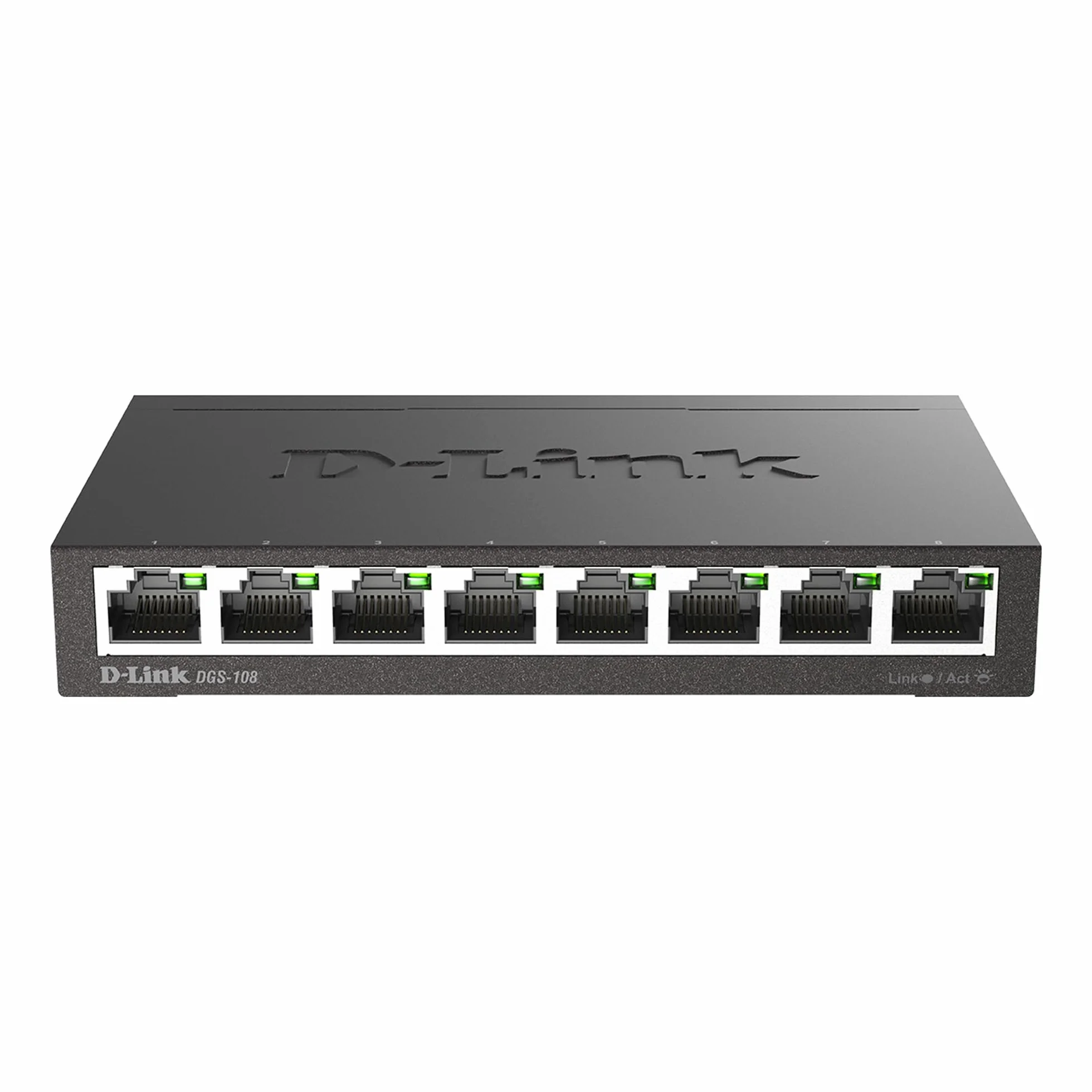 D-Link DGS-108 Conmutador Gigabit Layer2 de 8 puertos, hasta 1000 Mbps de transferencia de datos por puerto, arquitectura sin bloqueo, sin ventilador, carcasa metálica, negro