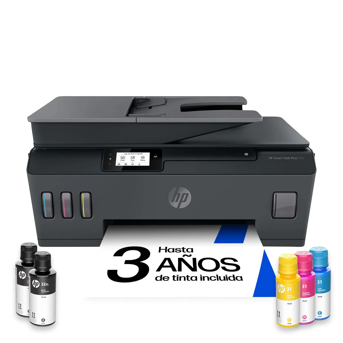 HP Smart Tank Plus 570 5HX14A- Impresora A4 Multifunción con Deposito de Tinta Recargable, Impresión a Color, Escaner, Copiadora, Wi-Fi, Smart App, Negro