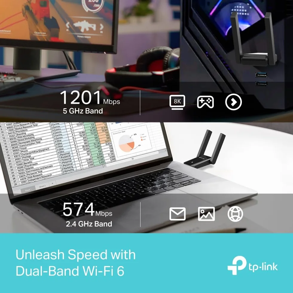 TP-Link Archer TX30U Plus WiFi 6 WiFi USB 3.0 AX1800Mbps, 2 Antenas de Alta Ganancia multidireccional, inalámbrica Dual Band 5GHz 1201Mbps + 2.4GHz 574Mbps, Compatible con Windows 11/10, MU-MIMO