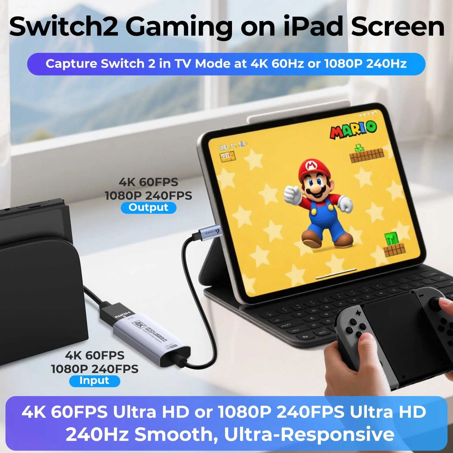 Guermok Tarjeta de Captura HDMI 4K@60FPS, 1080P@240FPS USB 3.0 HDMI a USB A/C para Streaming, Compatible con Pad, Switch 2/1, PS, Quest 3, Mac OS, Windows, Zoom, OBS, Cámara