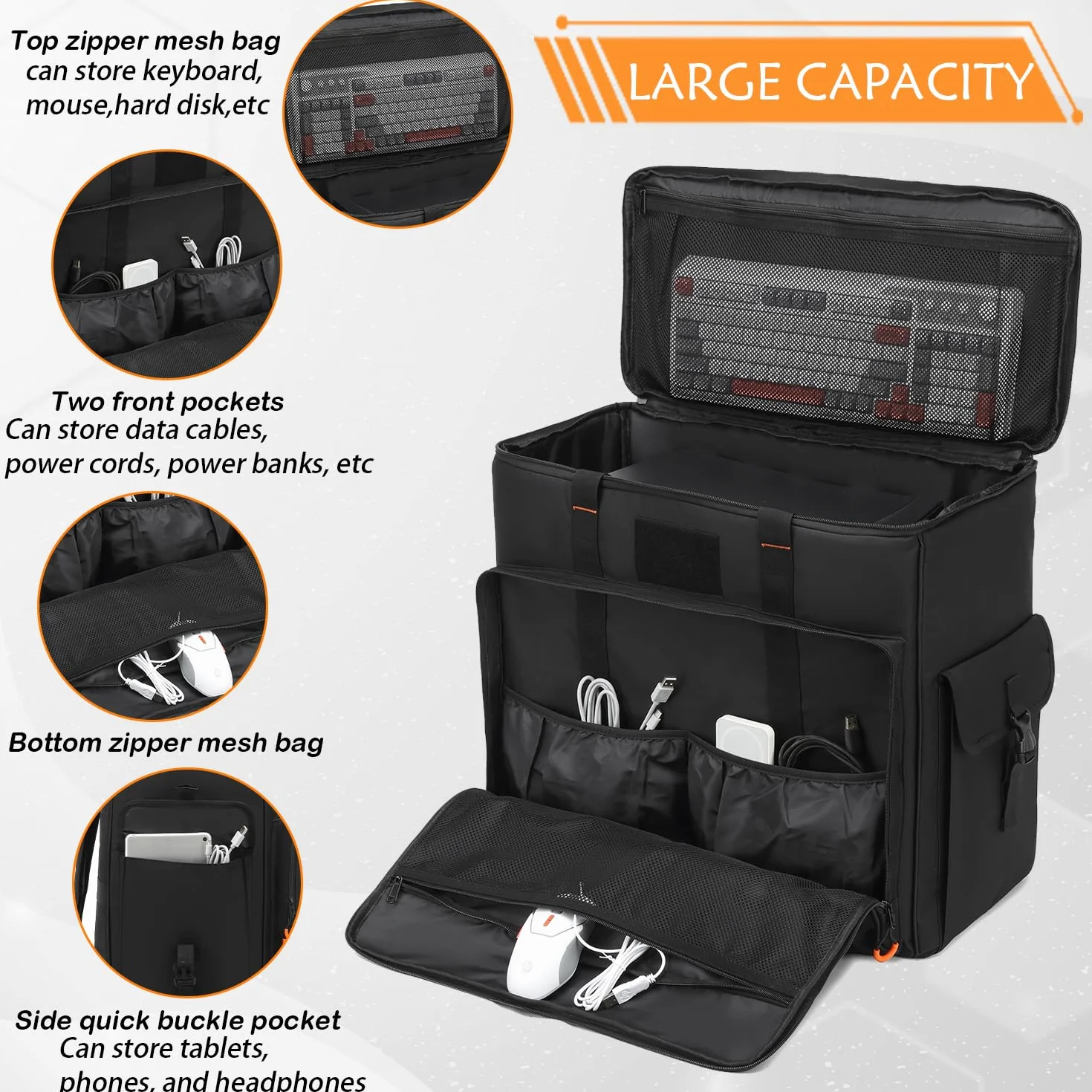 Funda acolchada para ordenador de escritorio, para teclado, ratón, cables y accesorios (solo bolsa)