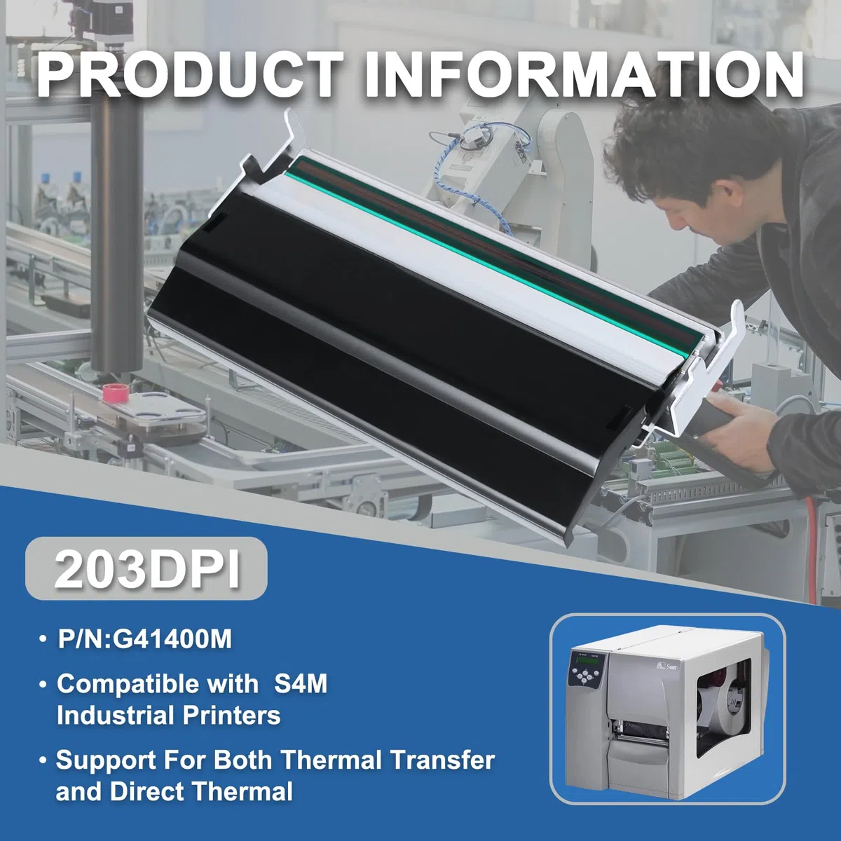 Cabeza de impresión térmica Zebra S4M Z4M 200dpi g41400m