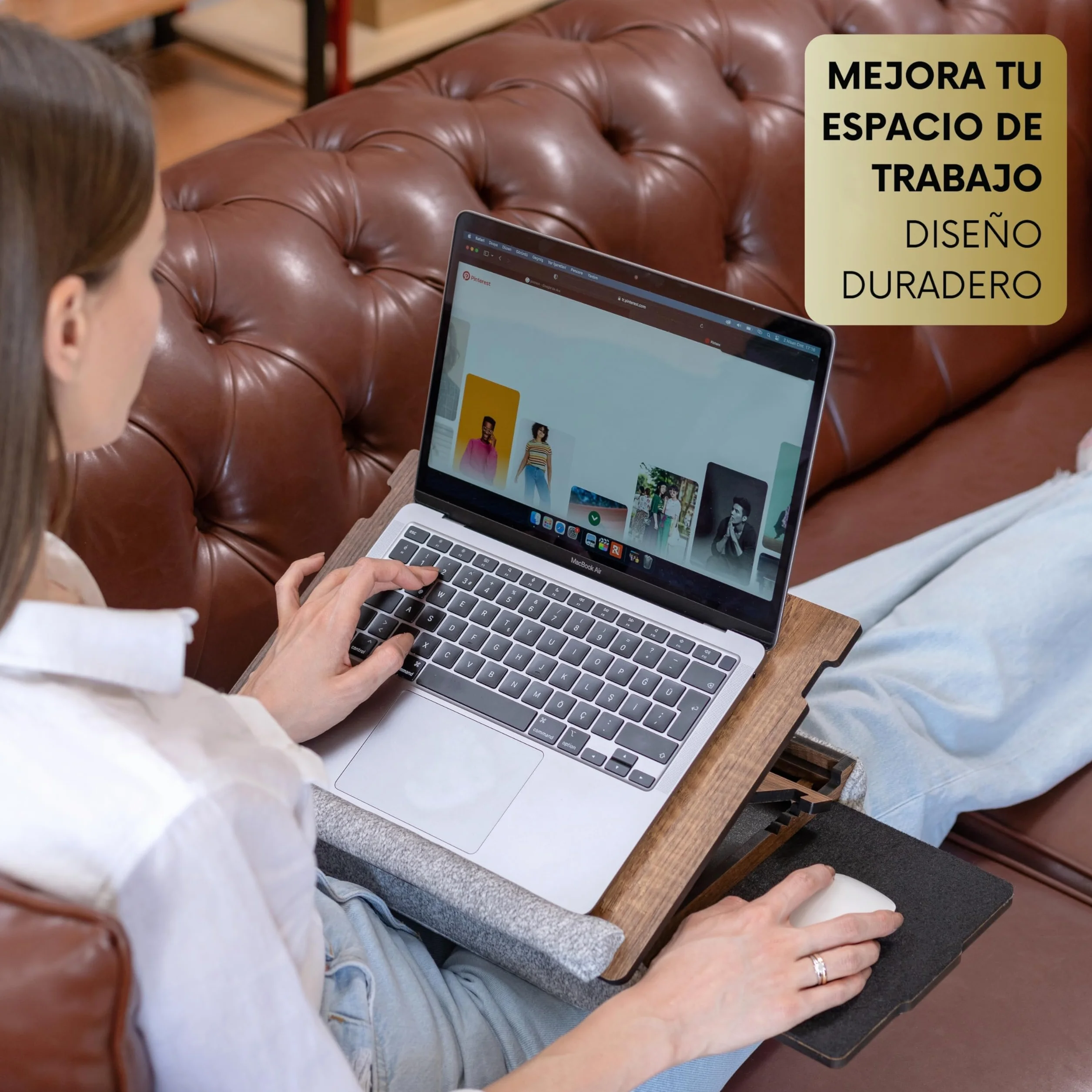 Vigo Wood Bandeja para Portátil - Ergonómica, Ajustable, y Versátil - Trabaja Cómodamente en Casa, Sofá y Cama - Mesa Portátil con Soporte y Cajón para Ratón - Ideal para Oficina en Casa