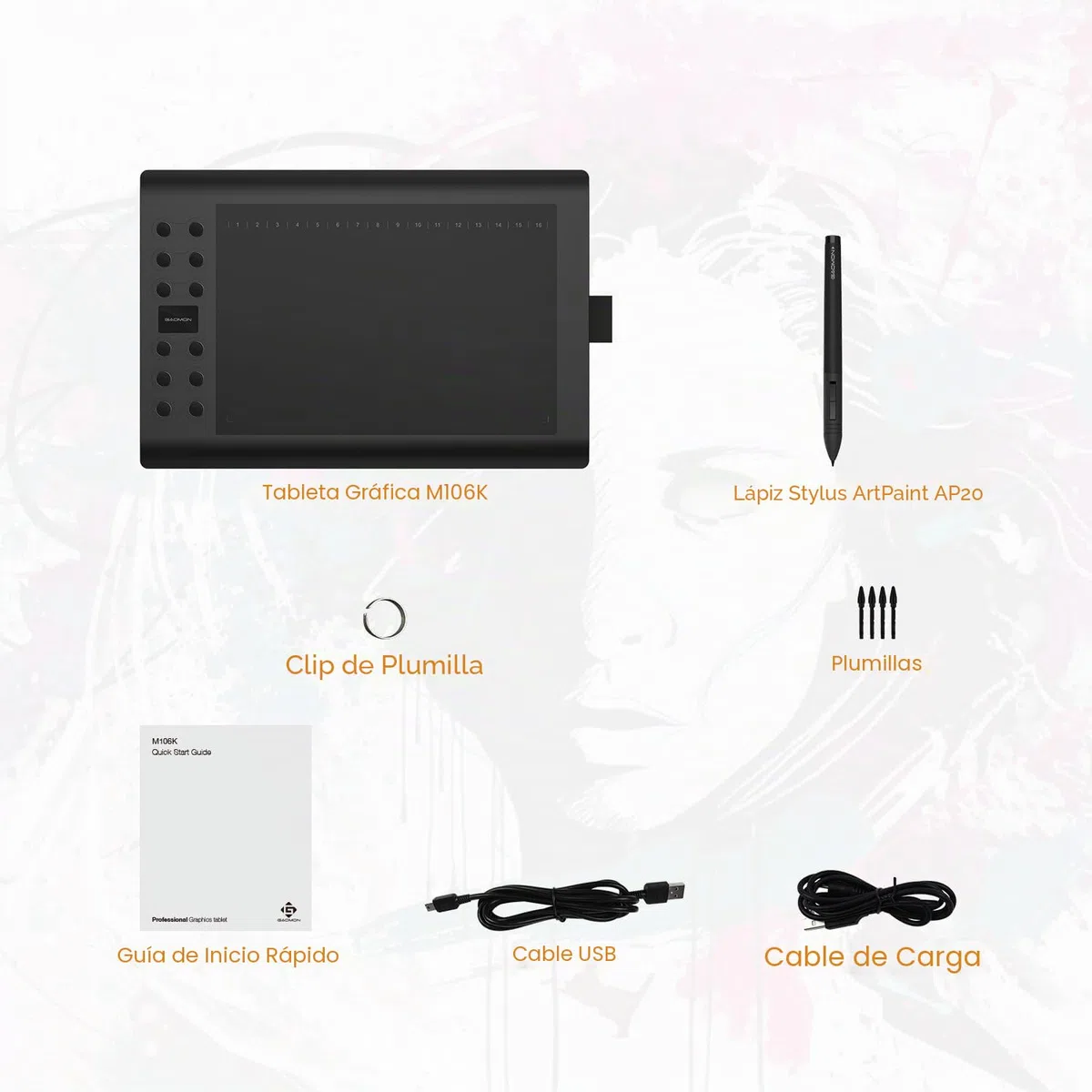 GAOMON M106K Tableta Gráfica Digital con 12 Teclas Express y 16 Teclas Programables para Dibujo Digital, OSU y Enseñanza en Línea, 10 x 6 Pulgadas para Mac Windows Android OS