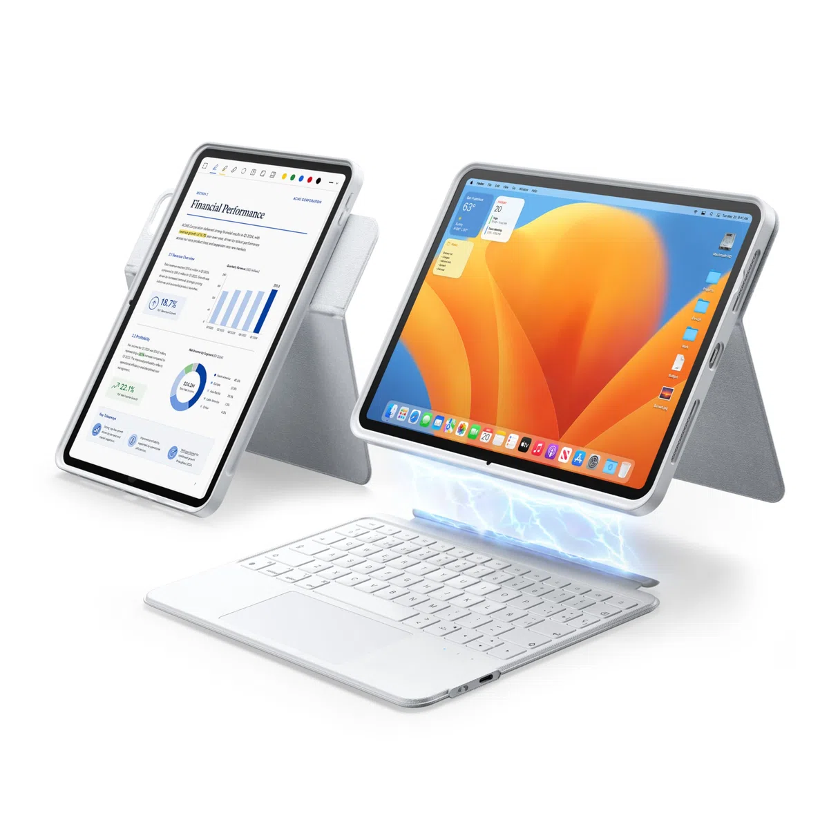 HOU Funda con Teclado para iPad A16 11.ª/10.ª Generación, Blanco, Retroiluminación, Trackpad