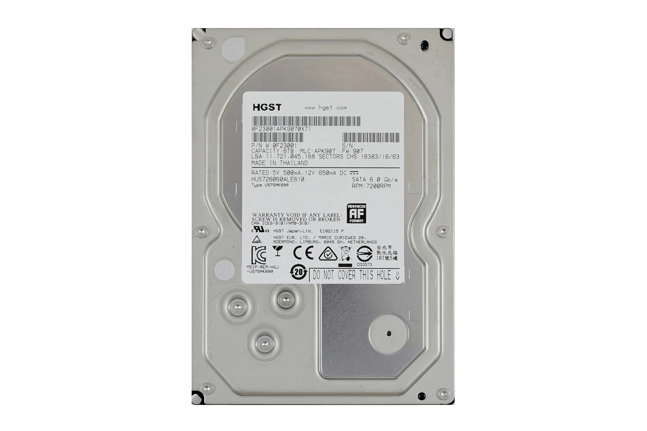 HGST 0F23001 - Ultrastar 7K6000 6TB 7200RPM - HUS726060ALE610 SATA 512E U ISE (Reacondicionado)