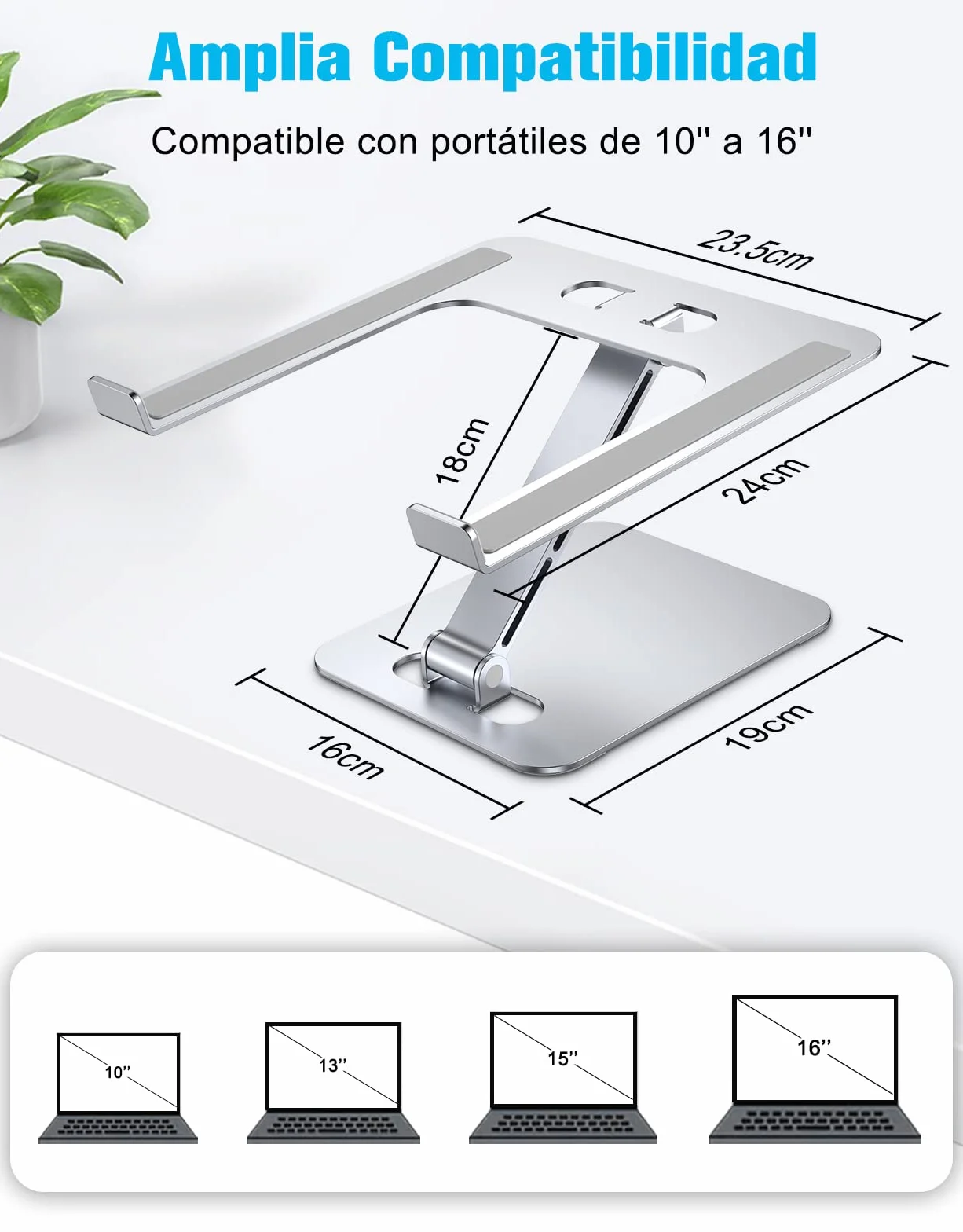 Babacom Soporte Portátil Plegable para Laptop con Altura Ajustable, Aleación de Aluminio Ventilado Compatible con MacBook PC 10-16"