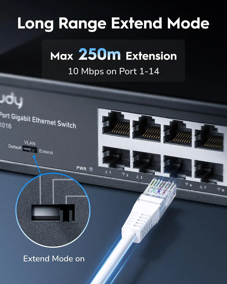 Cudy GS1016 - Unmanaged Switch Gigabit en Bastidor para Empresas (16 Puertos, detección automática, 1000 Mbps, optimización del Rendimiento, Plug and Play), Negro