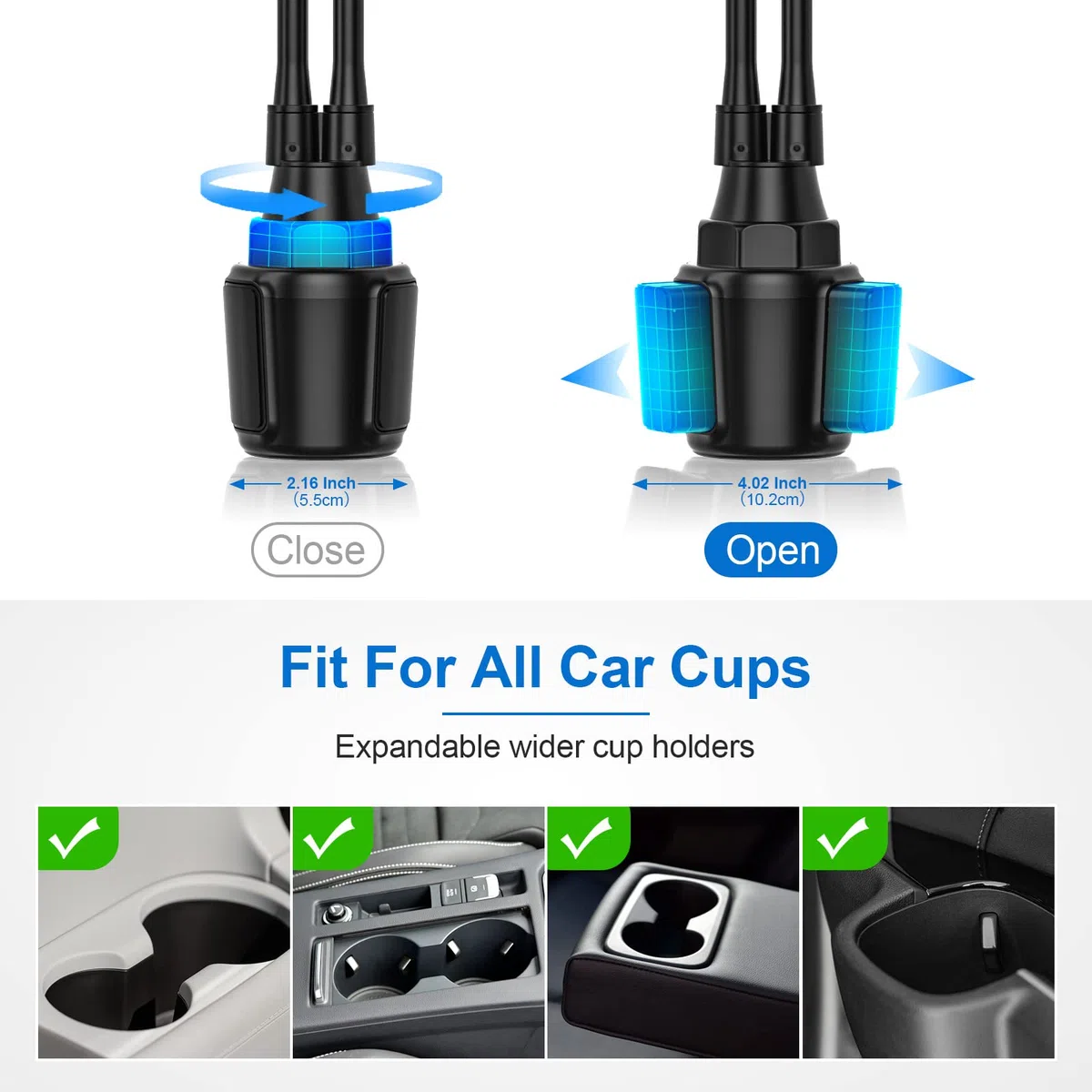 Soporte Tablet Portavasos Coche, Soporte Tablet Taza Coche con Brazos Dobles de Cuello de Cisne y Abrazaderas, para iPad Pro Air Mini, Galaxy Tabs, iPhone, Móvil y Tabletas de 4-12.9"