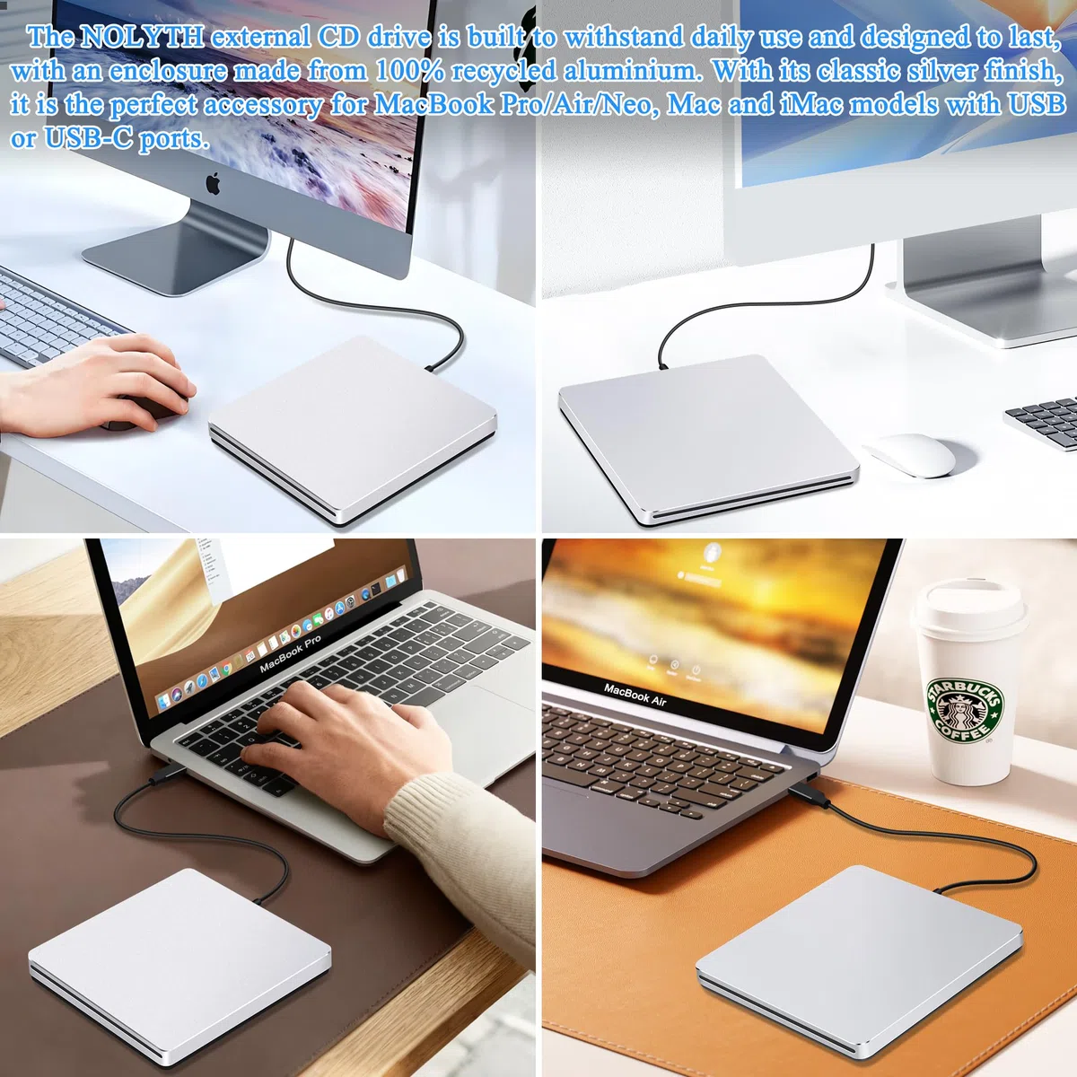 Unidad externa de CD y DVD para laptop: lector portátil USB C de CD/DVD para Mac PC Windows 11 con adaptador USB 3.0 de aleación de aluminio, ranura SuperDrive para Apple