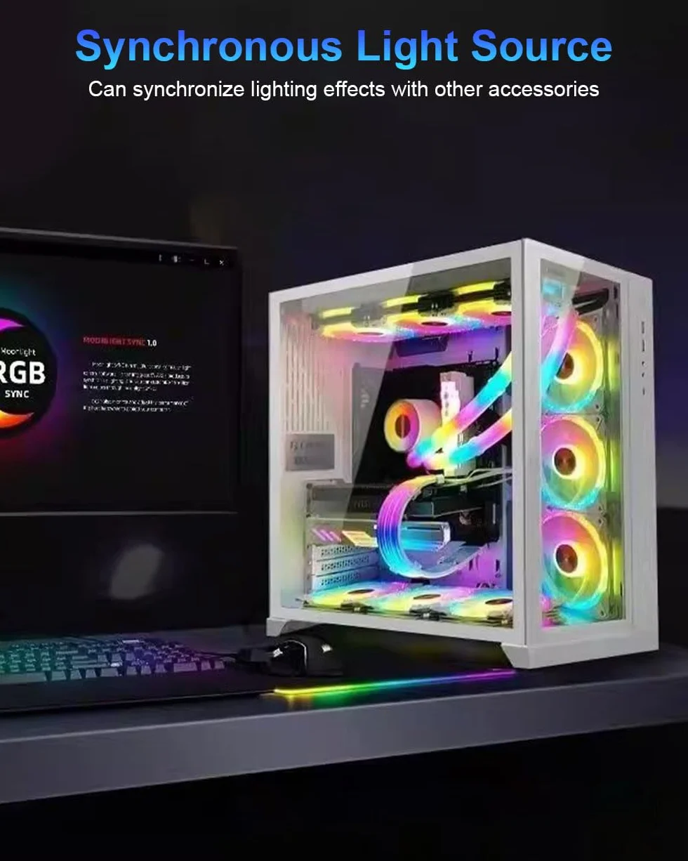 ARGB PSU Cable Cover Kit, Aurora RGB Power Extension Cable Cover Kit for Motherboard and GPU PC Cable, 5V 3-Pin ARGB Motherboard ATX/MATX/ITX, Suitable for 12+4-Pin/8-Pin/24-Pin Aurora-CO-BL