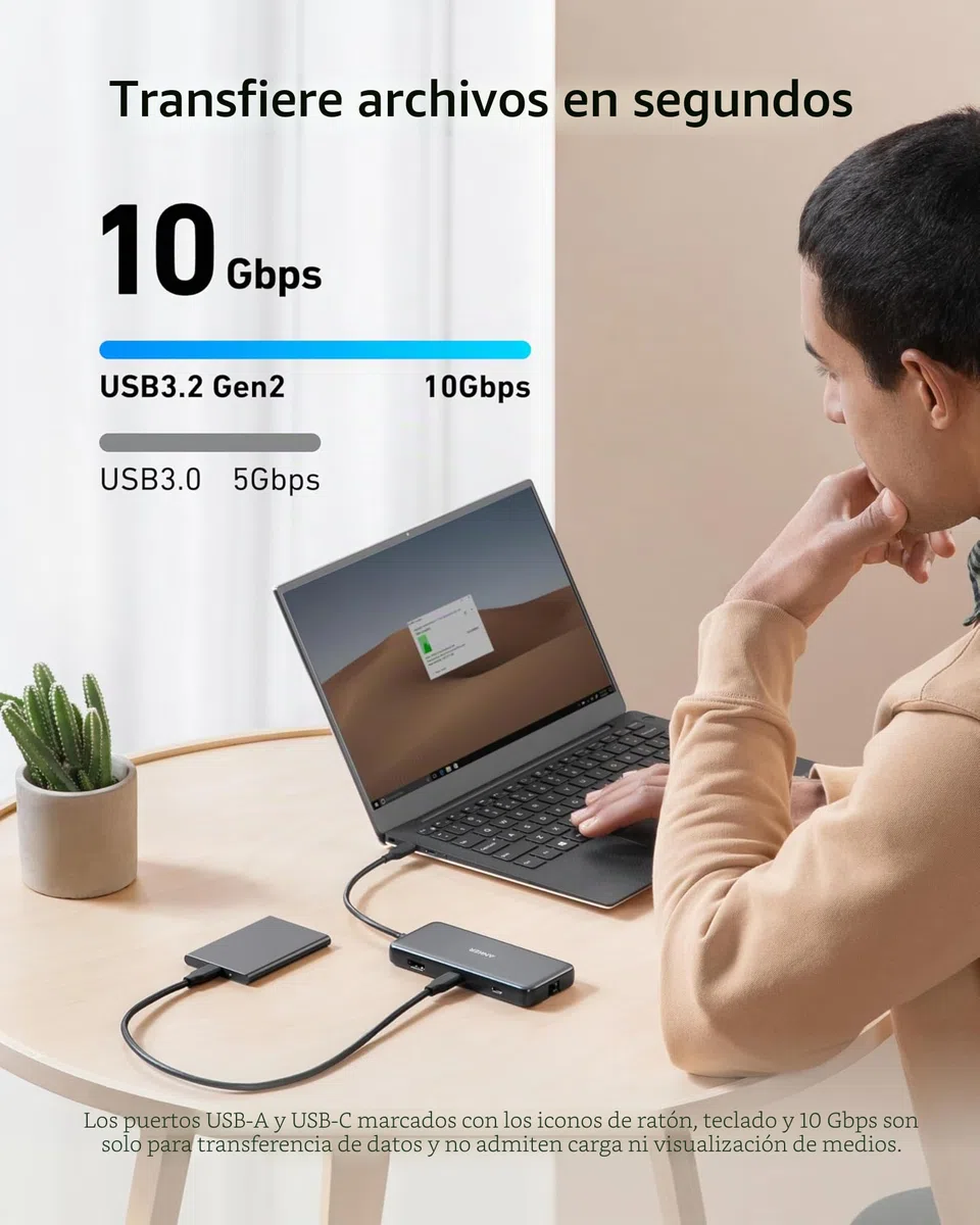 Anker 555 USB-C Hub (8 en 1) PowerExpand Adapter, 100W Power Delivery, 4K 60Hz HDMI, 10Gbps USB-C & 2 Puertos USB-A,Puerto Ethernet, Lector de Tarjetas Memoria microSD&SD, para MacBook Pro y más